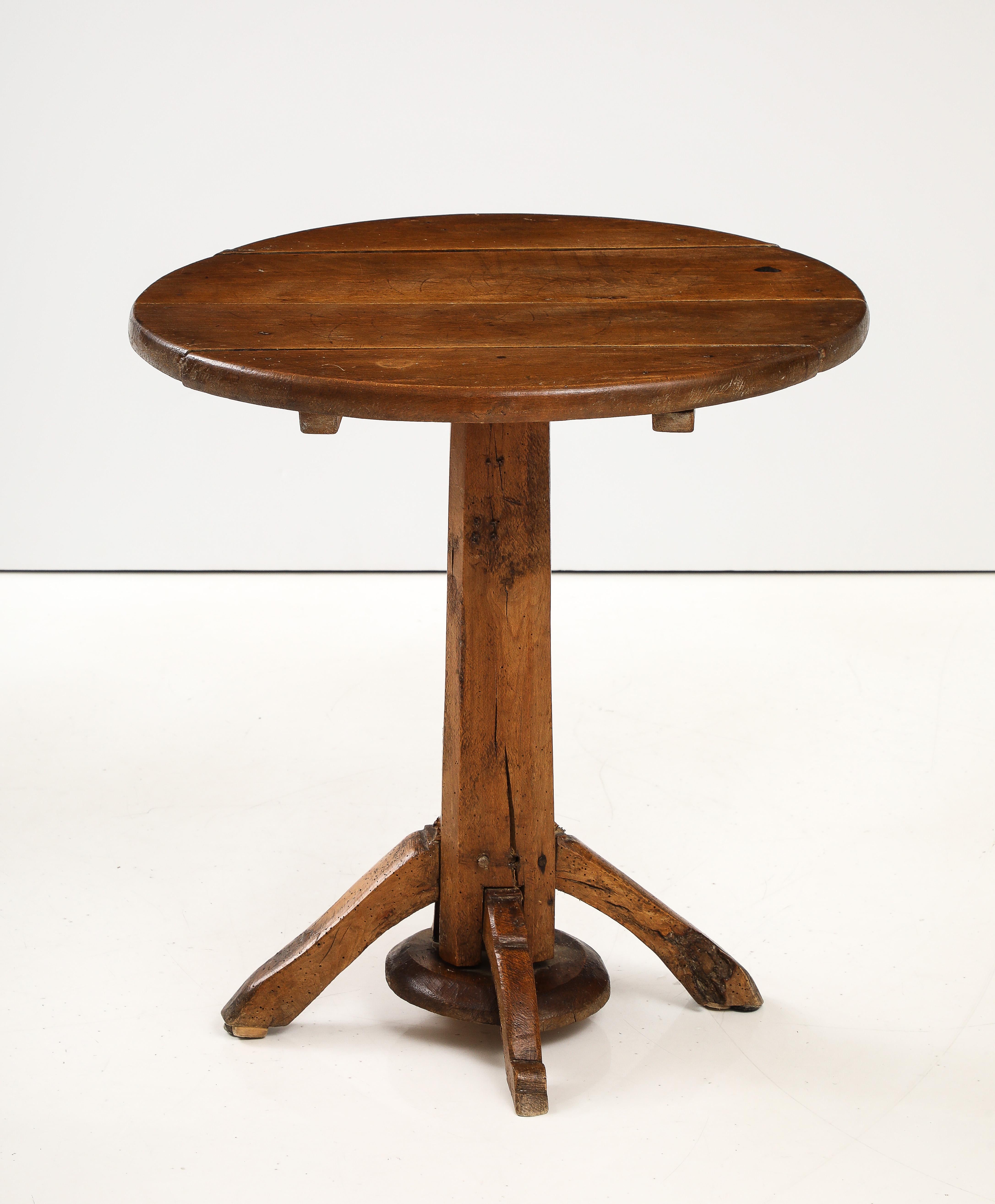 19th C. French Oak Pedestal Tilt-Top Wine Table Side Table 3