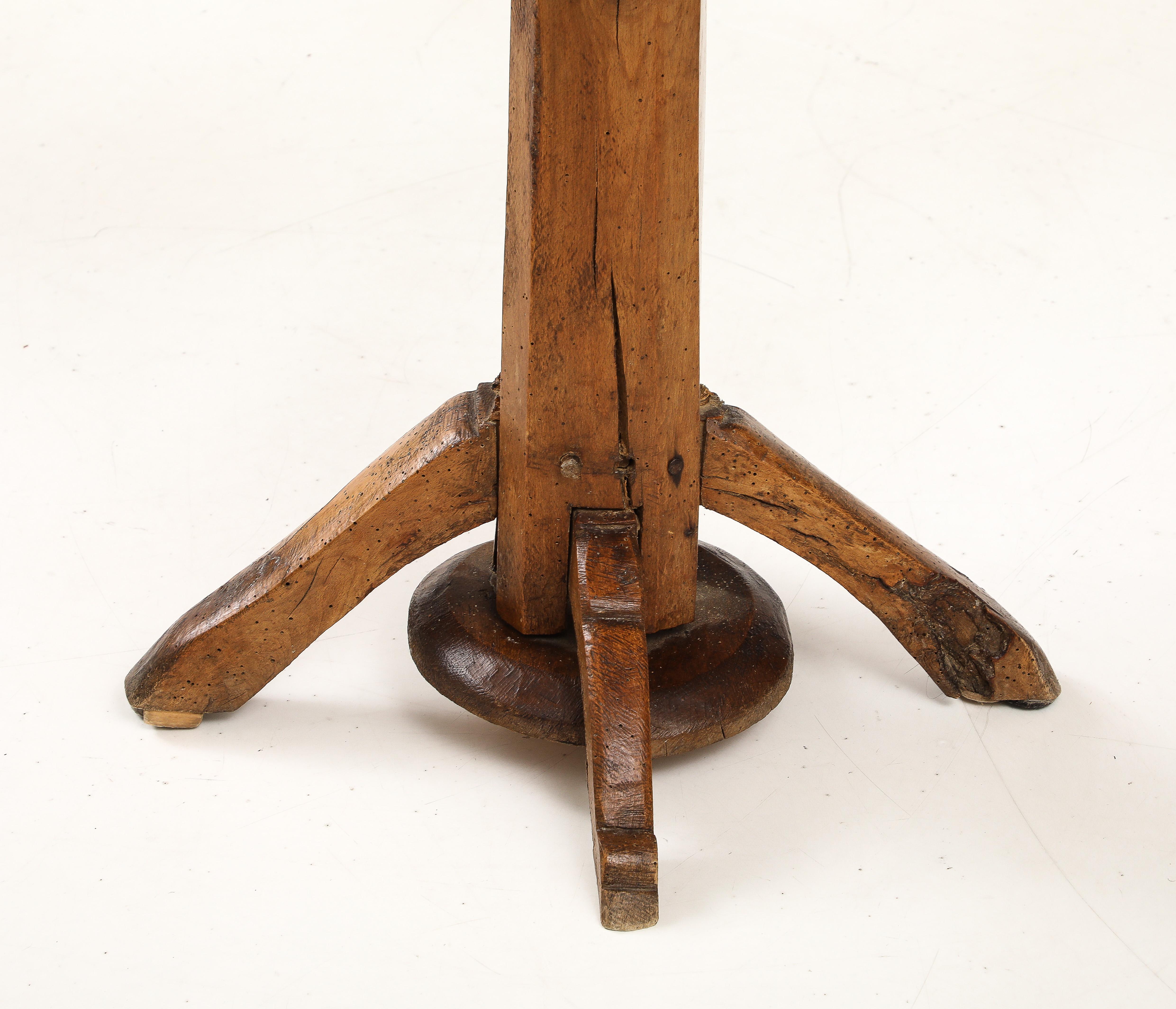 19th C. French Oak Pedestal Tilt-Top Wine Table Side Table 4