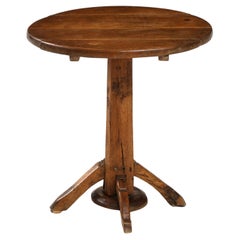 19th C. French Oak Pedestal Tilt-Top Wine Table Side Table