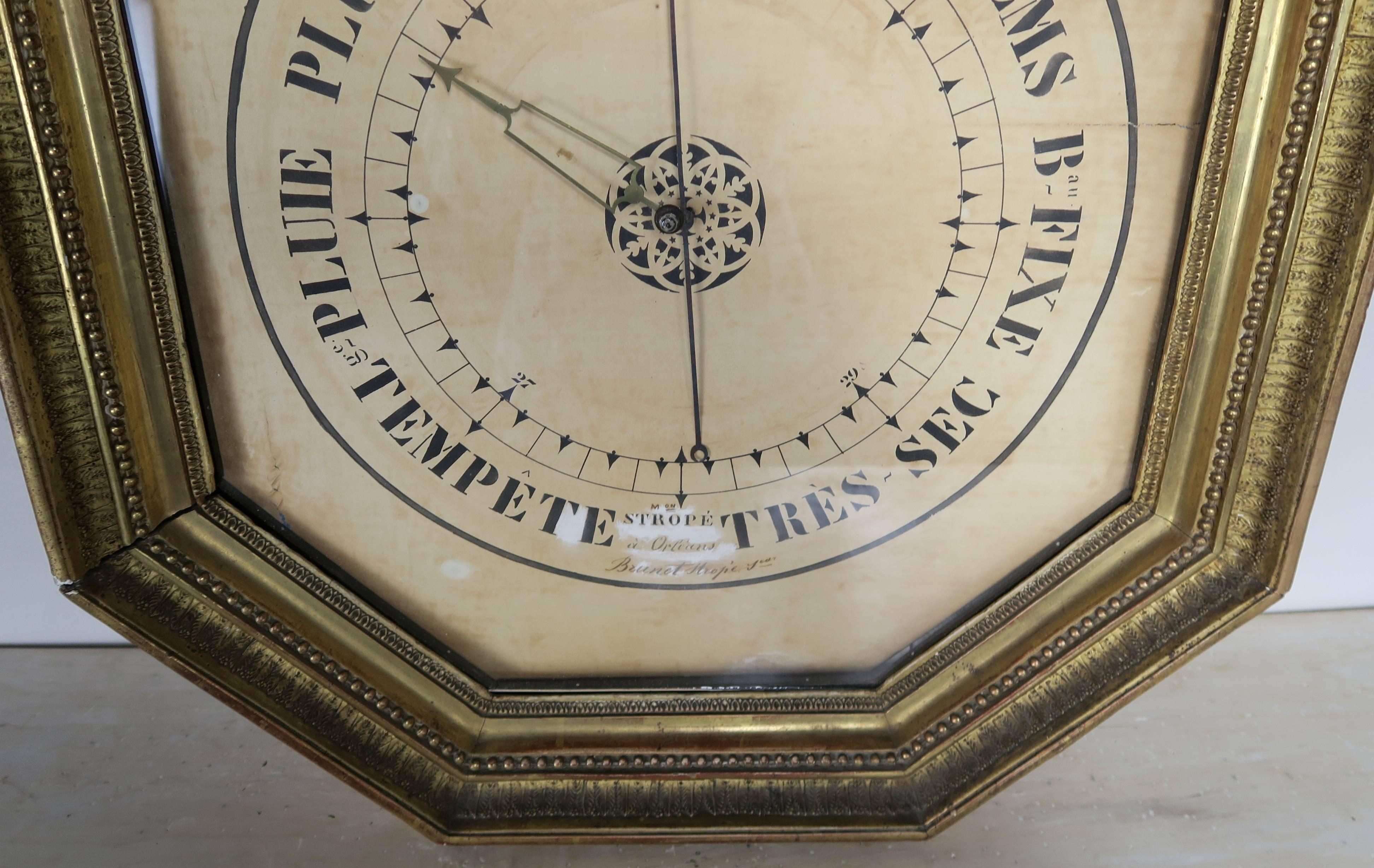 19th Century French Octagonal Louis XVI Style Gilt Wood Barometer 3