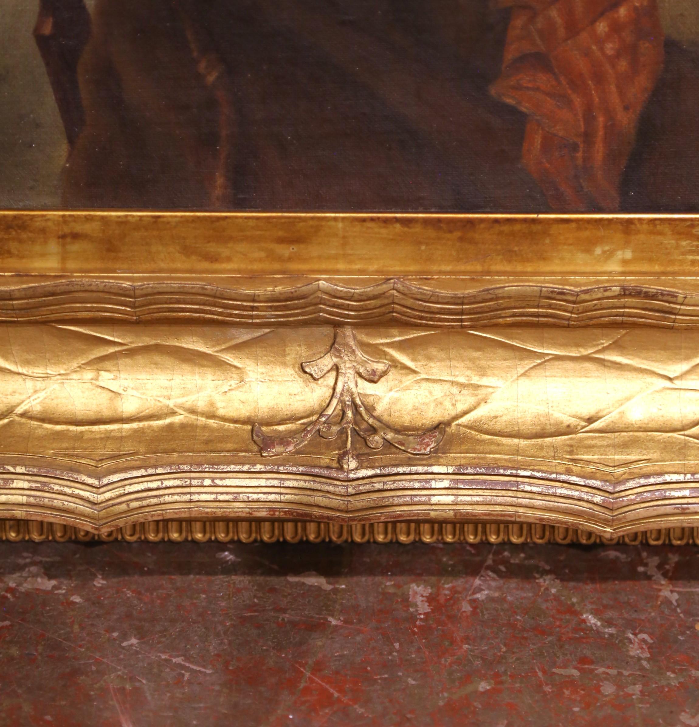 Bois doré A.I.C., 19ème siècle, peinture sur toile d'un moine jouant du violon dans un cadre doré en vente