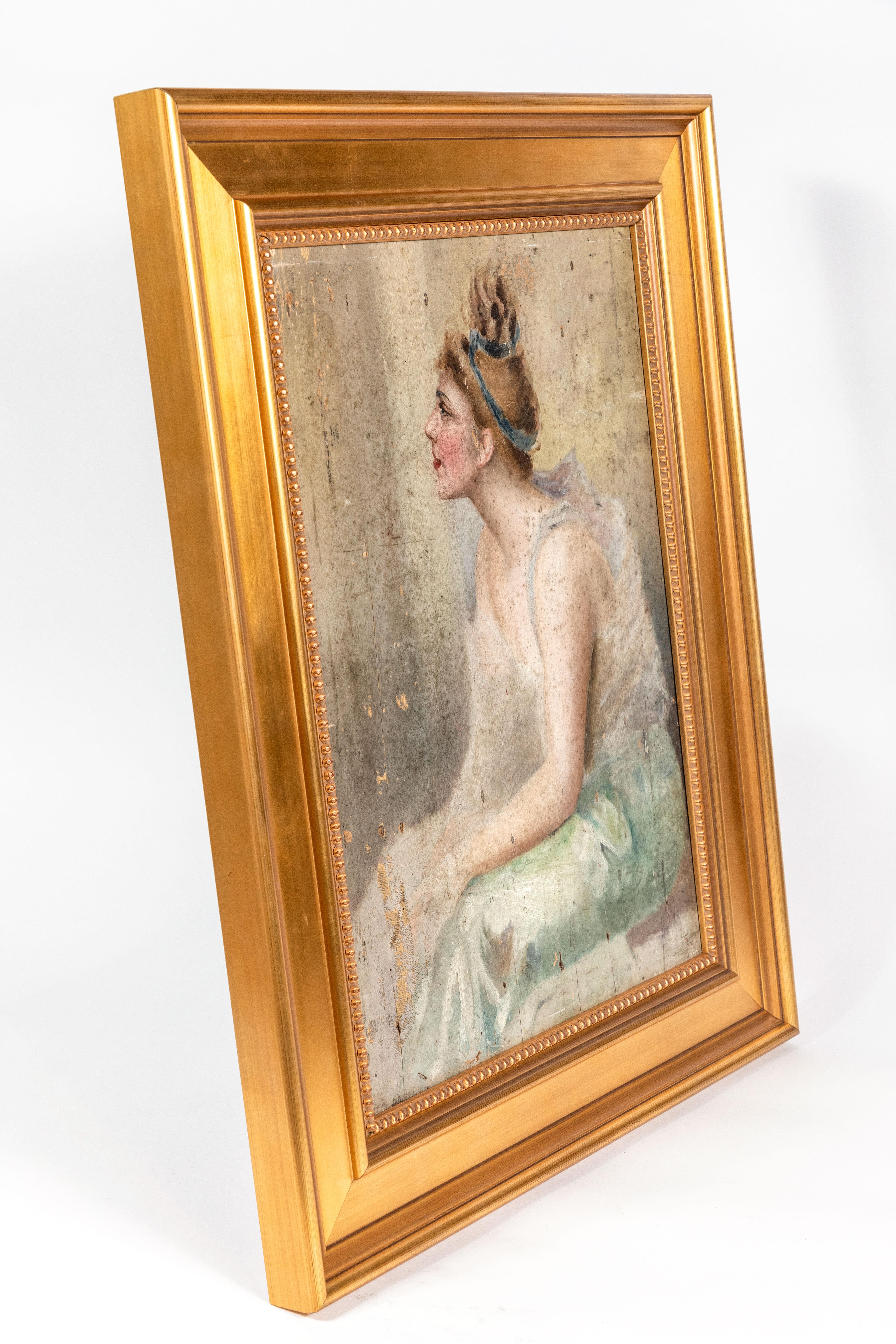 19th Century, French Oil Painting of a Seated Ballerina In Good Condition In Newport Beach, CA