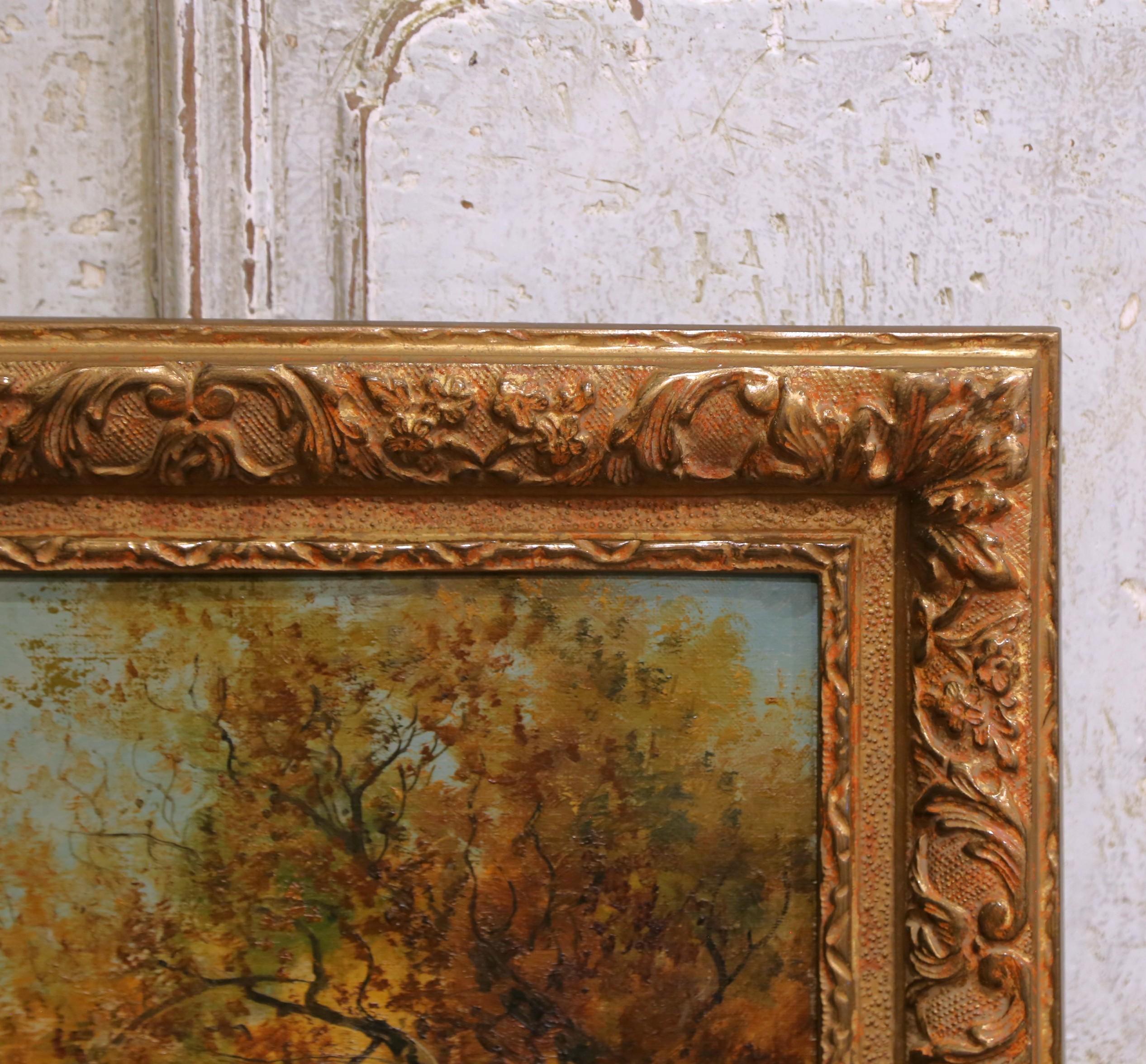 Giltwood 19th C. French Oil Painting with Herd in Carved Frame Signed Théodore Levigne For Sale