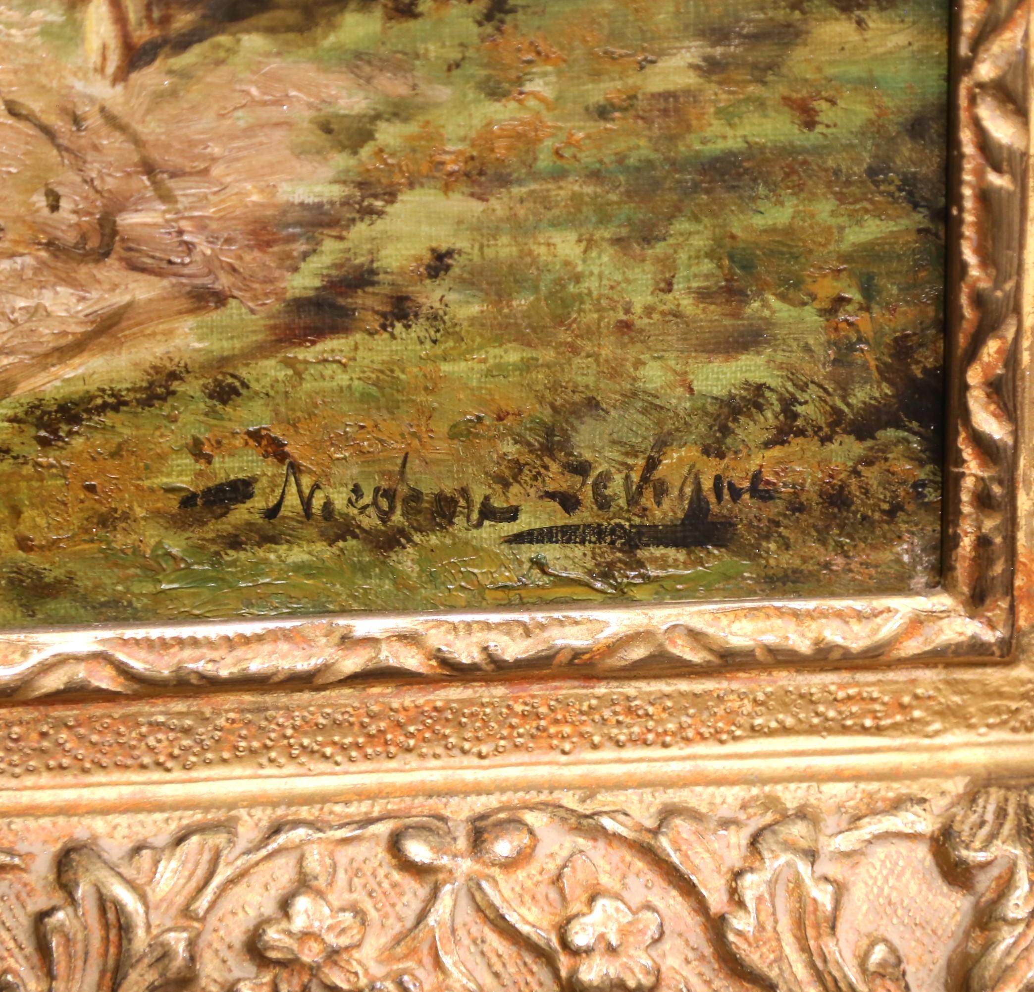 19th C. French Oil Painting with Herd in Carved Frame Signed Théodore Levigne For Sale 2