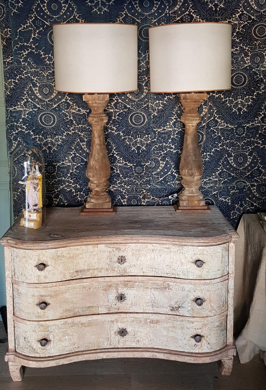 19th Century French Original Patina Wood Baluster Halves as Table Lamps 2