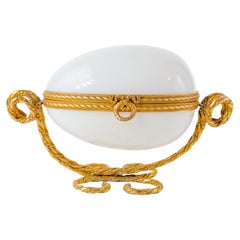 19th C. French Ormolu Mounted White Opaline Glass Jewelry Box