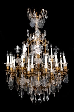 19th C French Ormolu Mtd. Multi-Arm Baccarat Crystal Chandelier, w/ Fleur de Lis