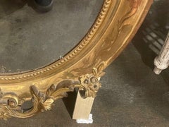 19th c. French Ornately Carved Giltwood Oval Mirror