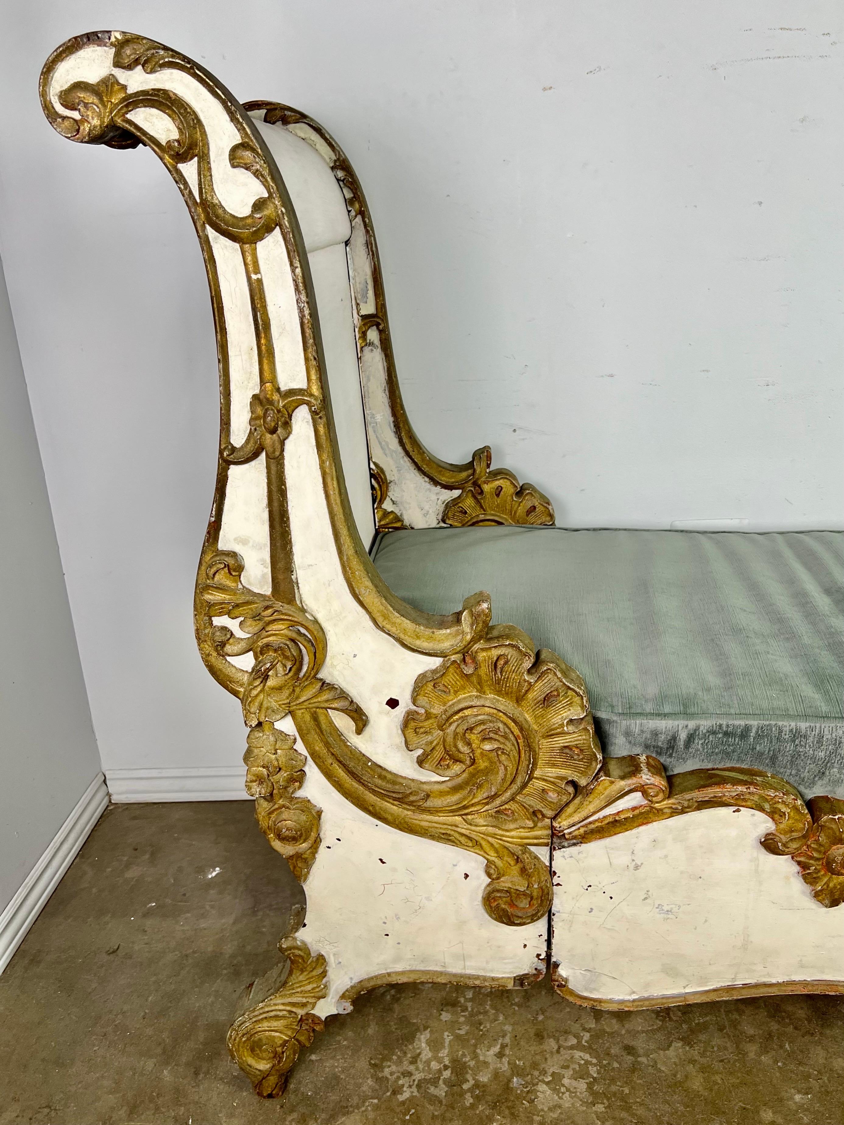 Wood 19th C. French Painted and Parcel Gilt Daybed For Sale