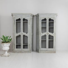19th c. French Painted Armoire Cabinets with Serpentine Sides
