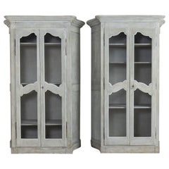 19th c. French Painted Armoire Cabinets with Serpentine Sides