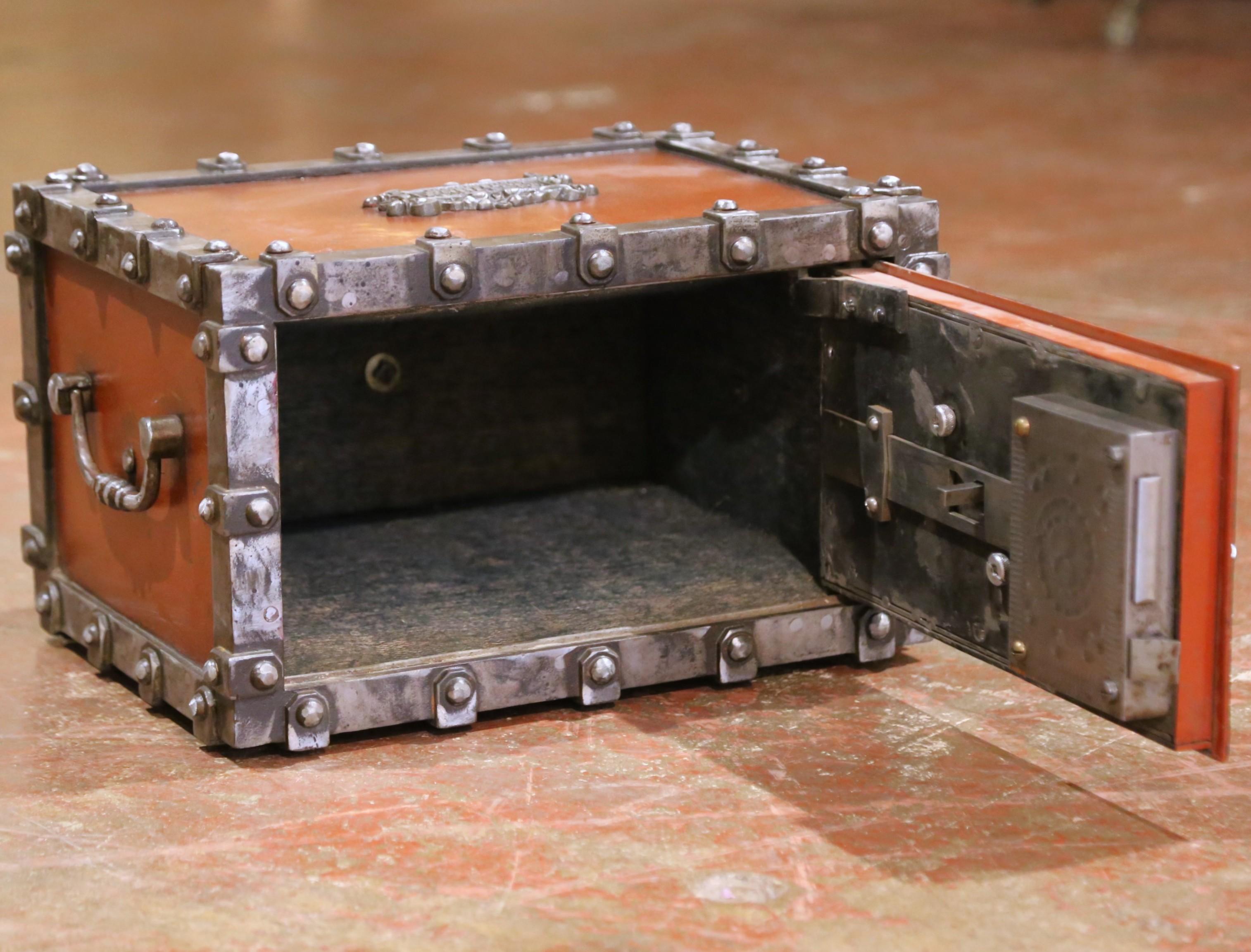 Gothic 19th C. French Painted Bauche Fireproof Strongbox with Two Letters Combination For Sale
