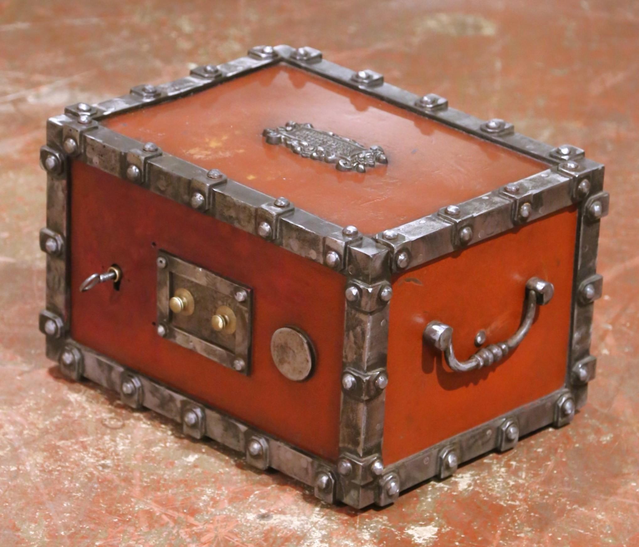 19th Century 19th C. French Painted Bauche Fireproof Strongbox with Two Letters Combination For Sale