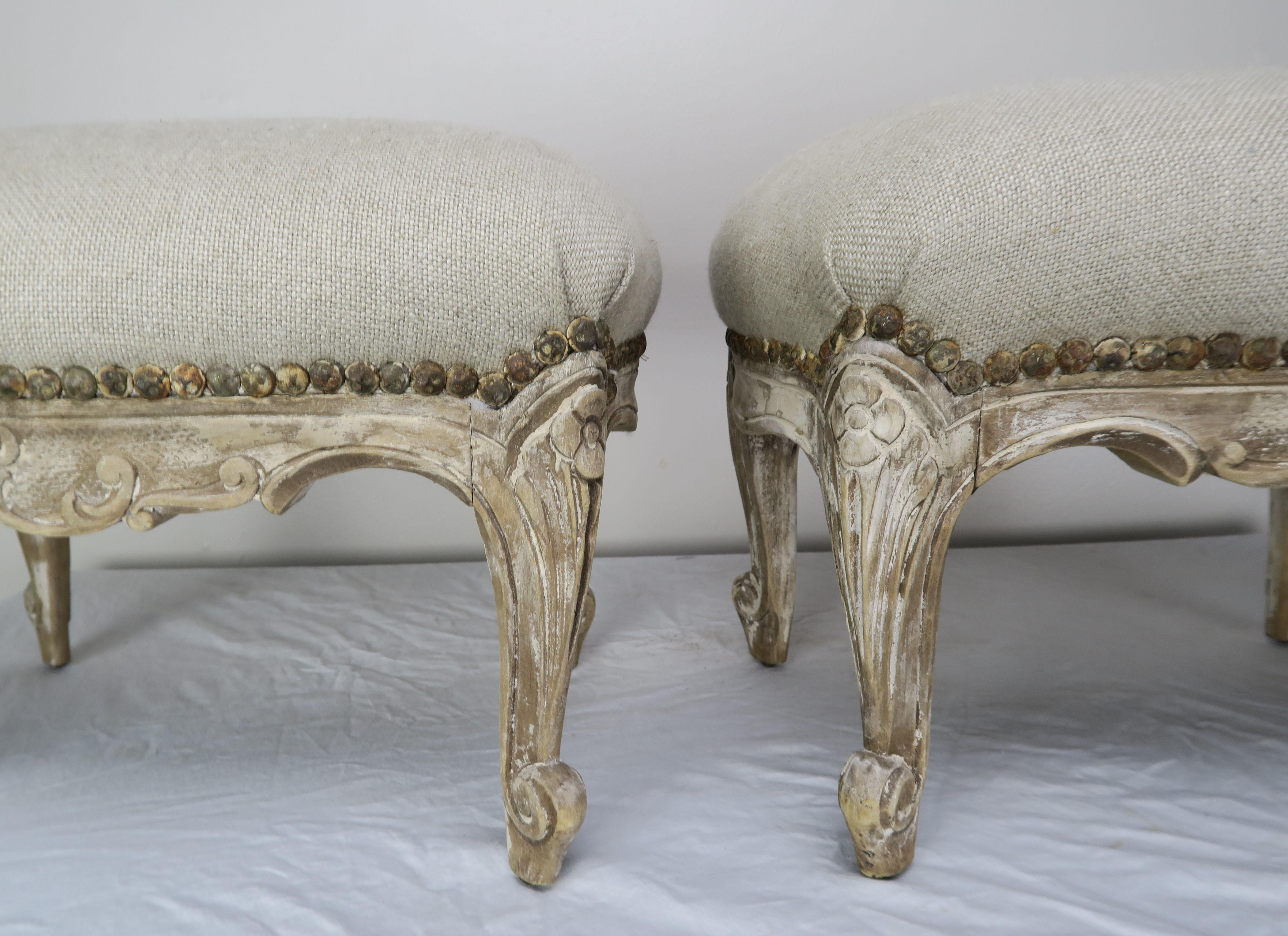 Louis XV 19th Century French Painted Benches/Footstools, Pair