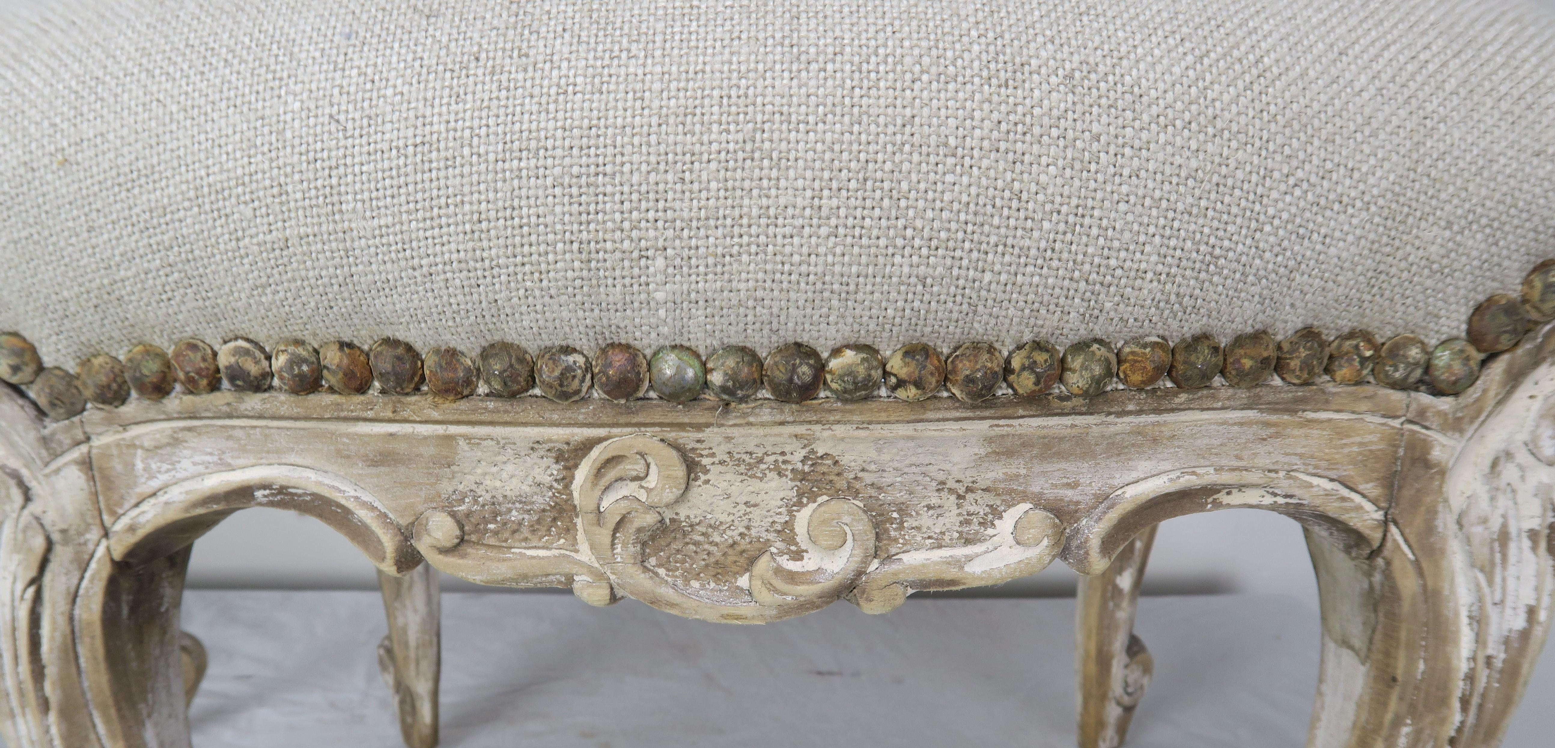 Hand-Painted 19th Century French Painted Benches/Footstools, Pair