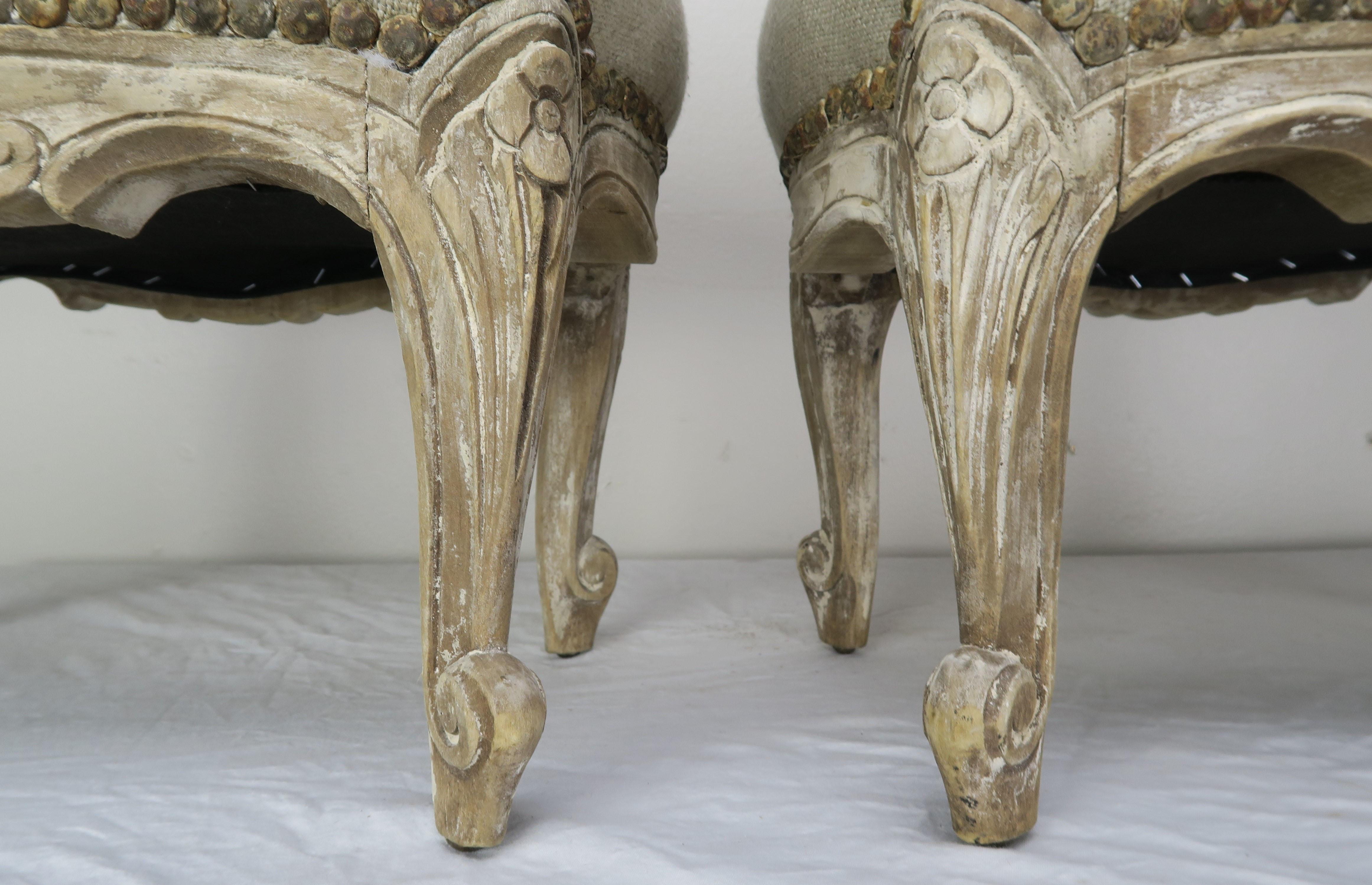 19th Century French Painted Benches/Footstools, Pair In Distressed Condition In Los Angeles, CA