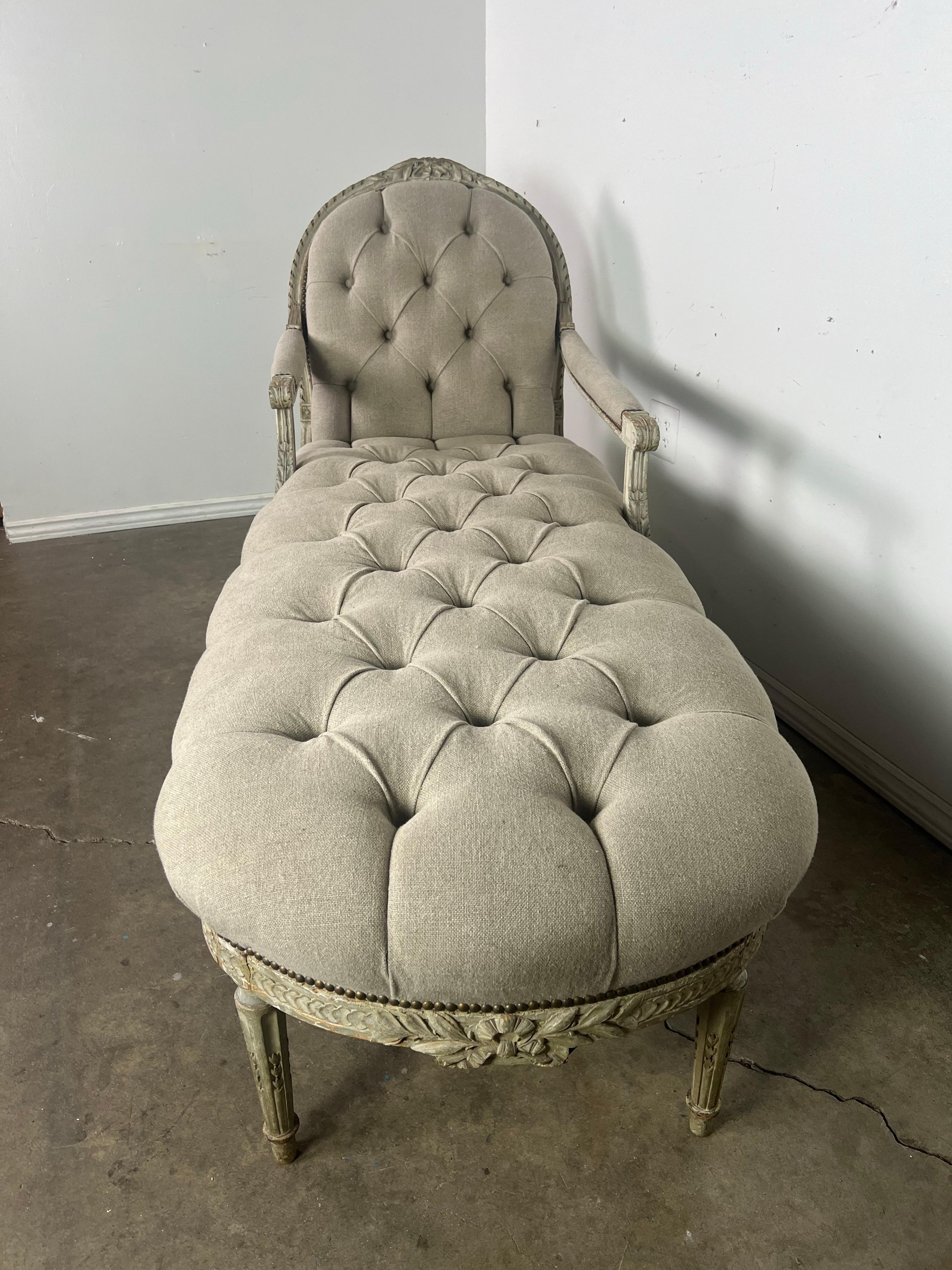 Hand-Carved 19th C. French Painted Louis XVI Style Chaise