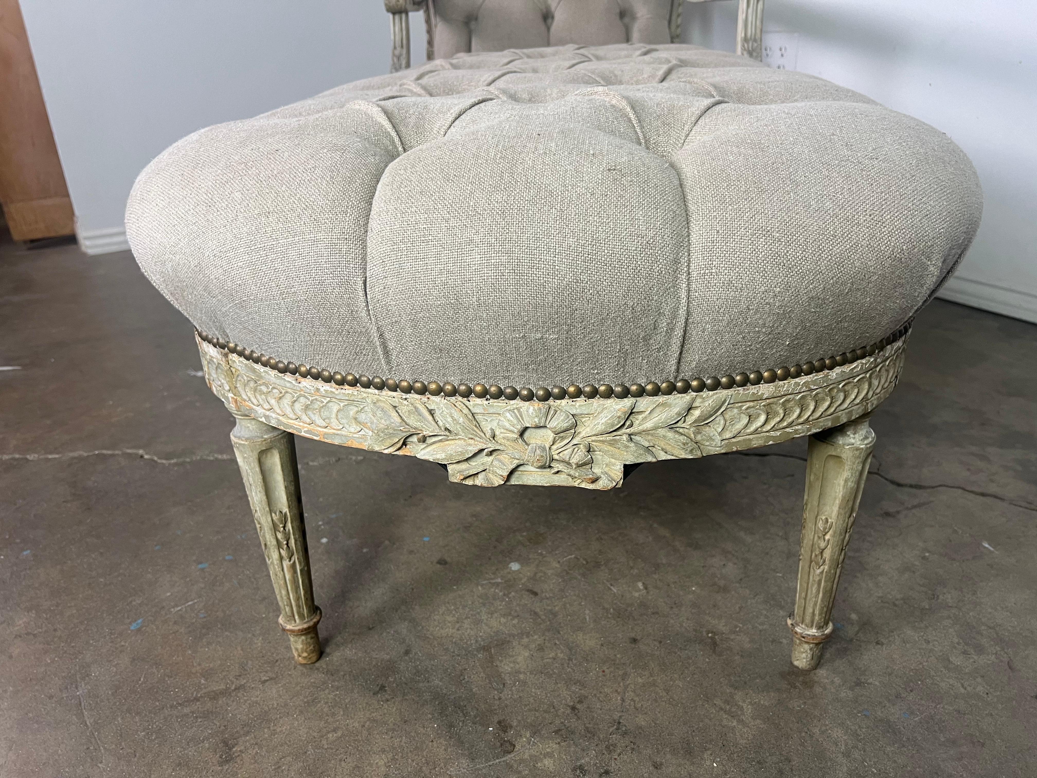 19th C. French Painted Louis XVI Style Chaise In Distressed Condition In Los Angeles, CA