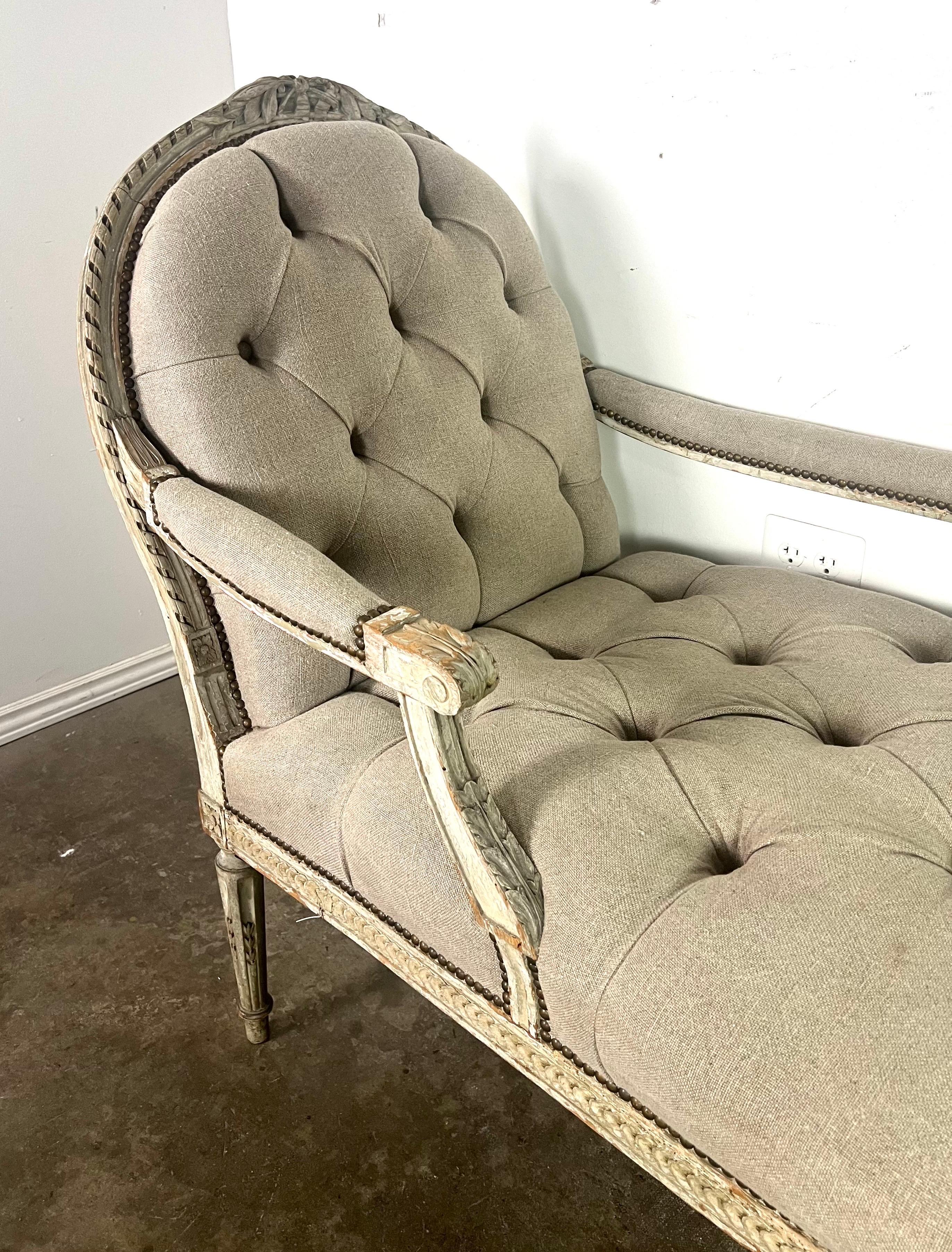 19th C. French Painted Louis XVI Style Chaise 2
