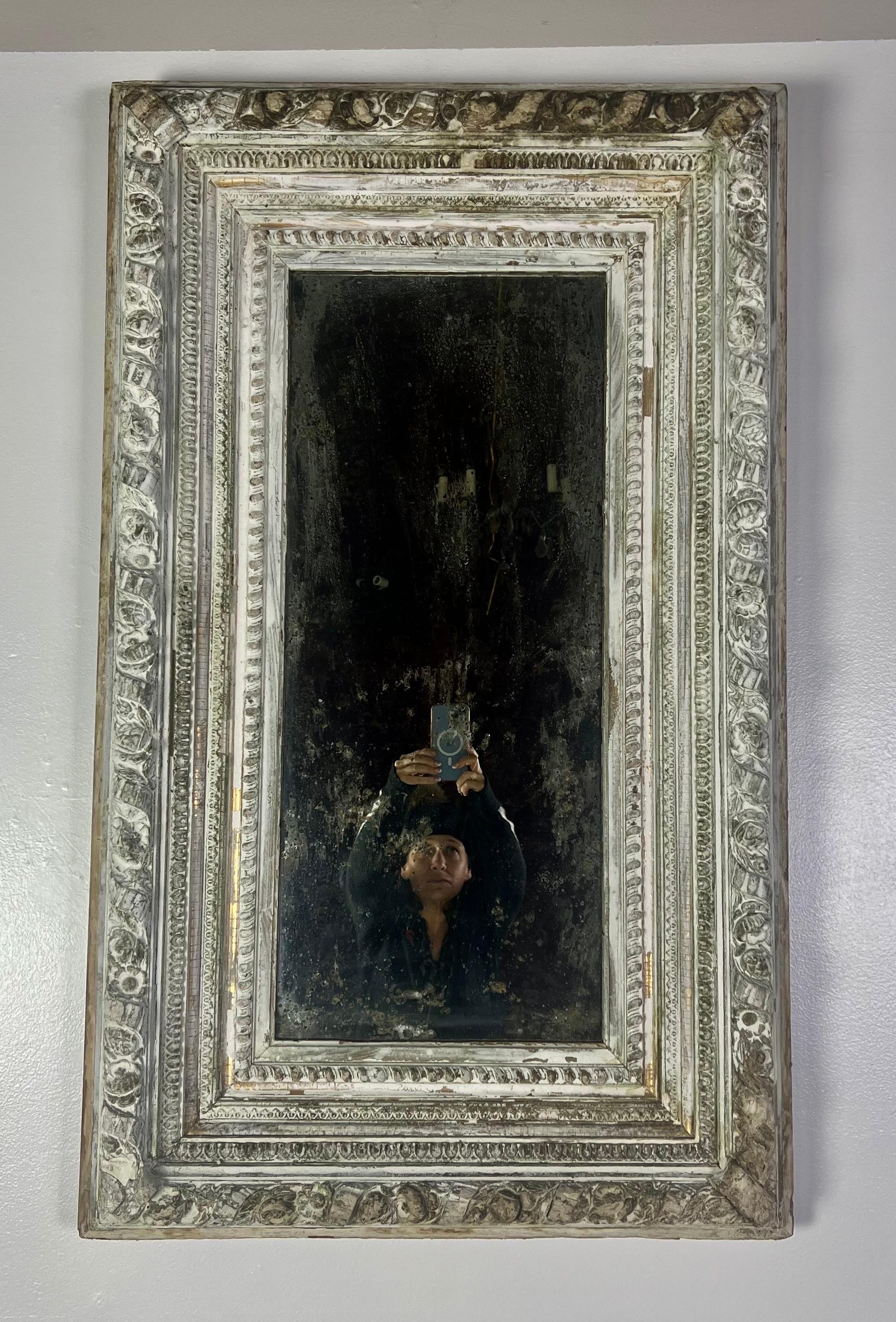 19th Century. French Painted Mirror In Distressed Condition For Sale In Los Angeles, CA