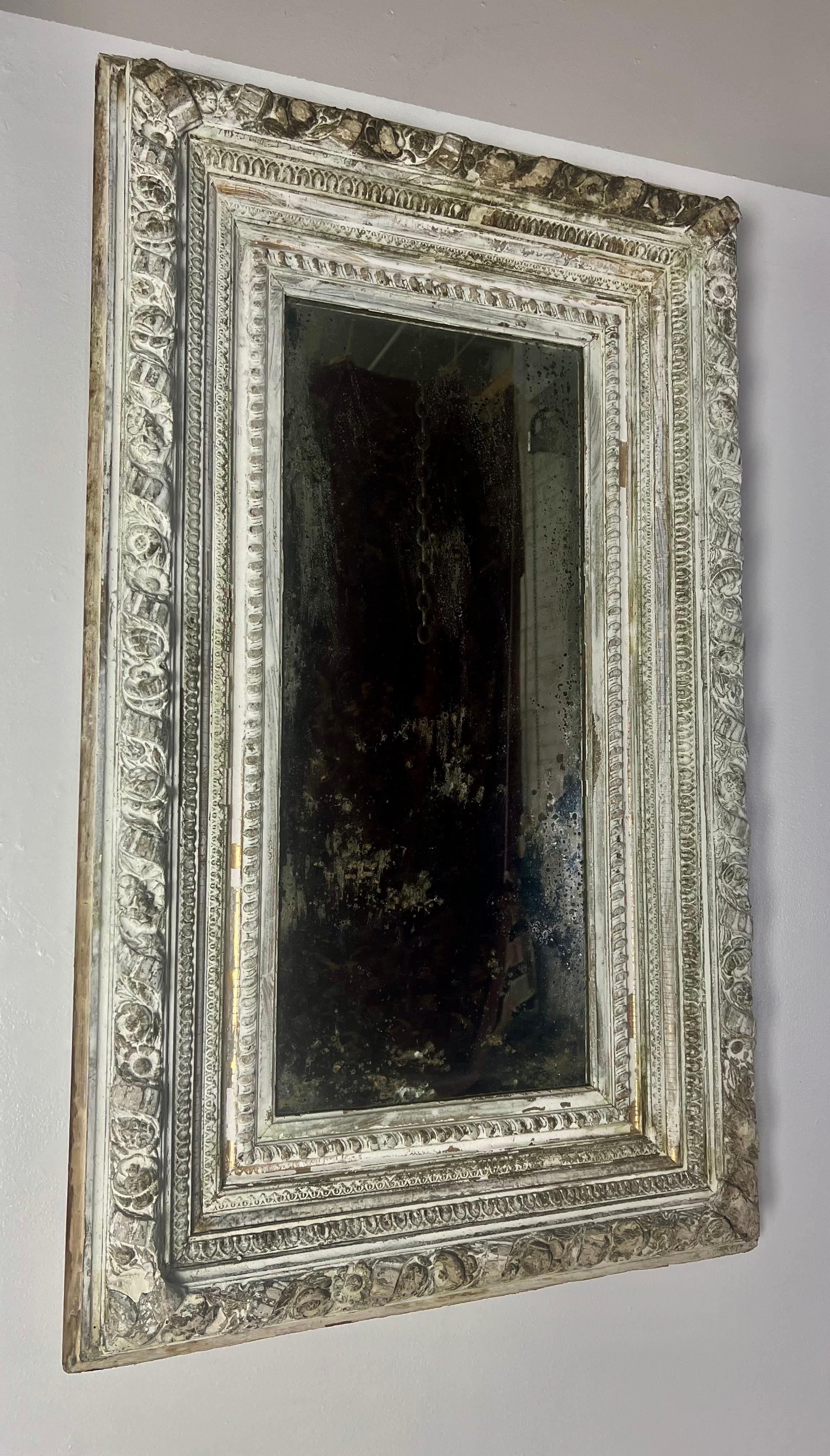 Gesso 19th Century. French Painted Mirror For Sale