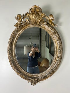 19th Century French Painted Mirror with Cherubs