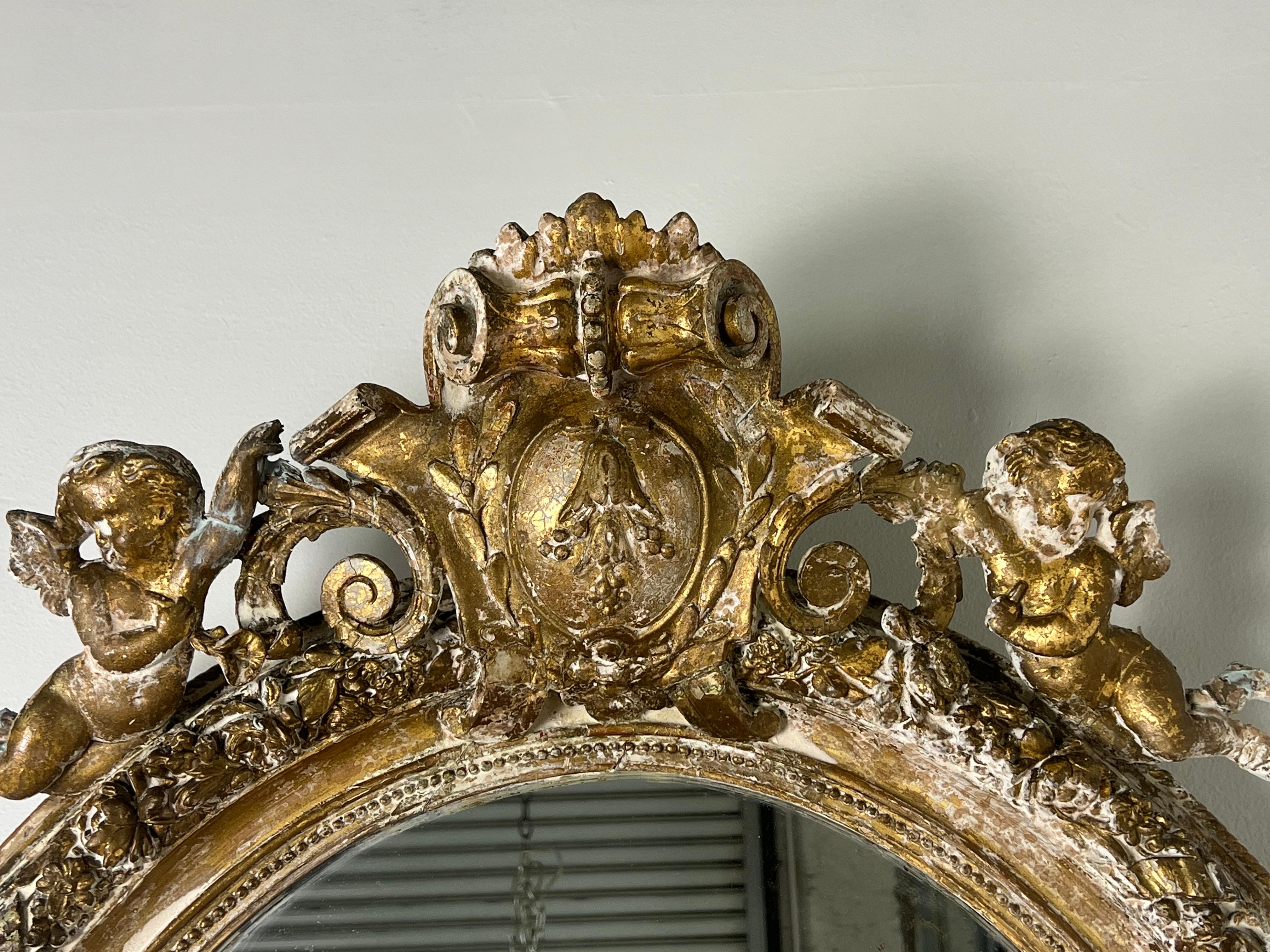 Louis XV 19th Century French Painted Mirror with Cherubs