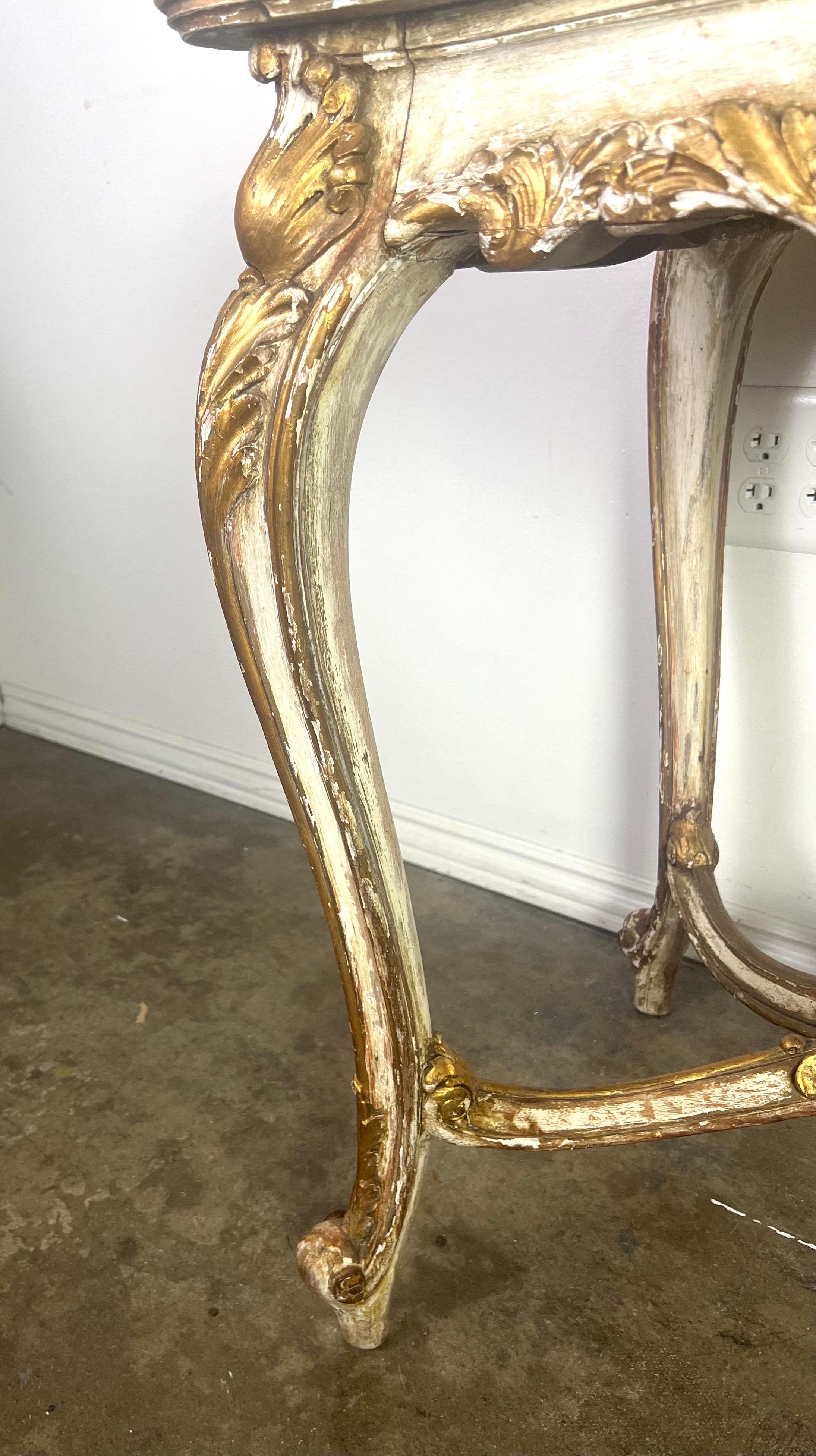 19th C. French Painted & Parcel Gilt Table w/ Marble Top For Sale 5
