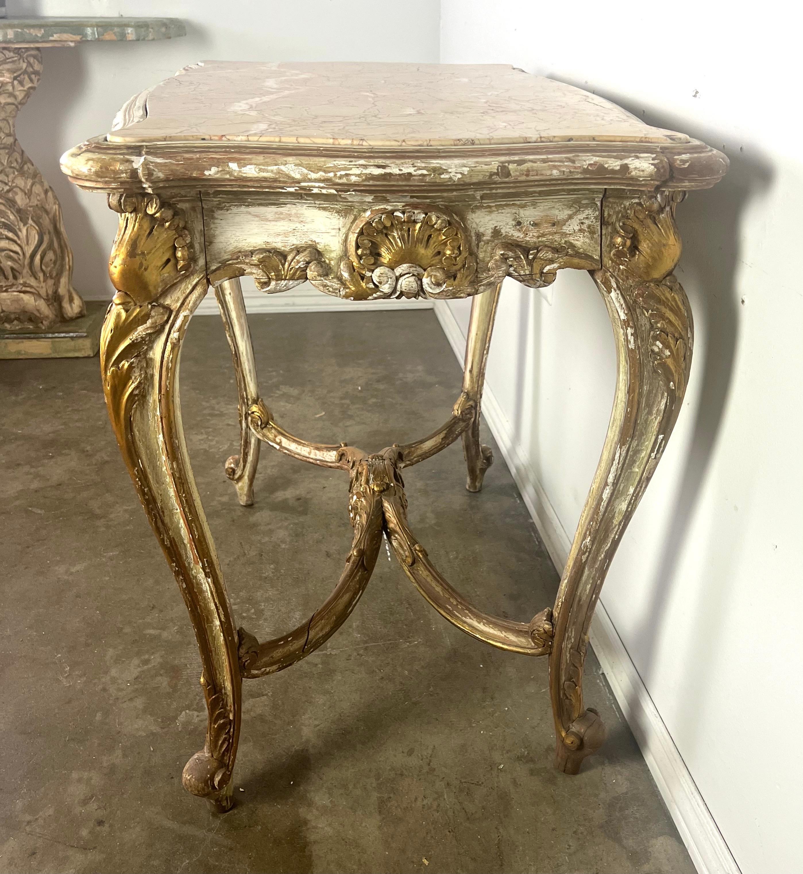 19th C. French Painted & Parcel Gilt Table w/ Marble Top For Sale 7