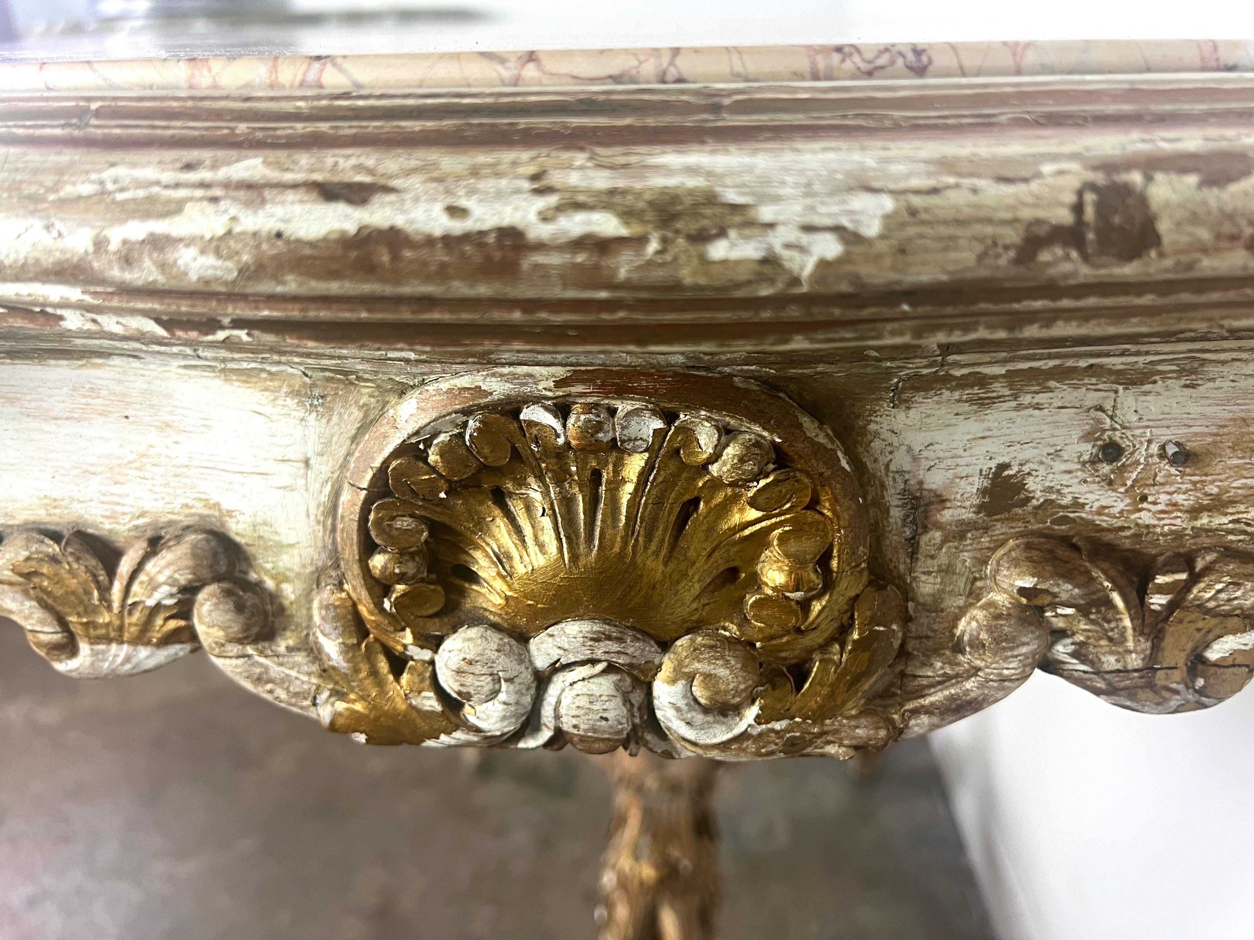 19th C. French Painted & Parcel Gilt Table w/ Marble Top For Sale 9