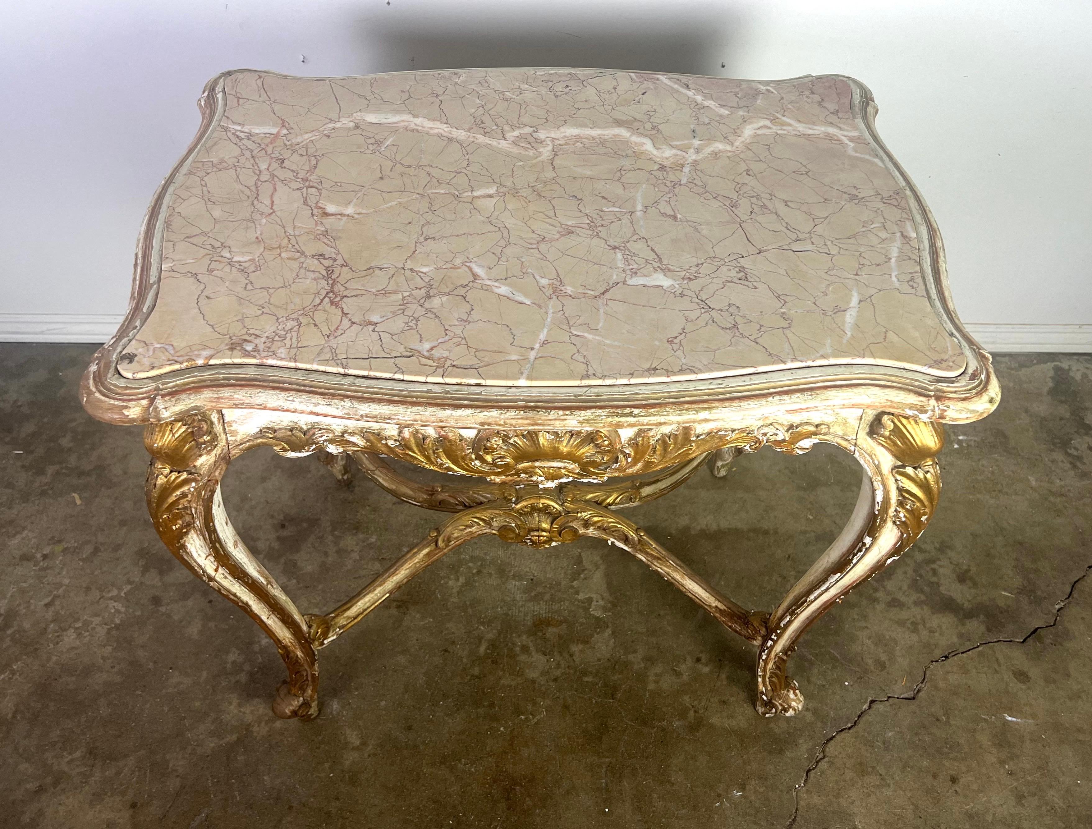 19th C. French Painted & Parcel Gilt Table w/ Marble Top For Sale 10
