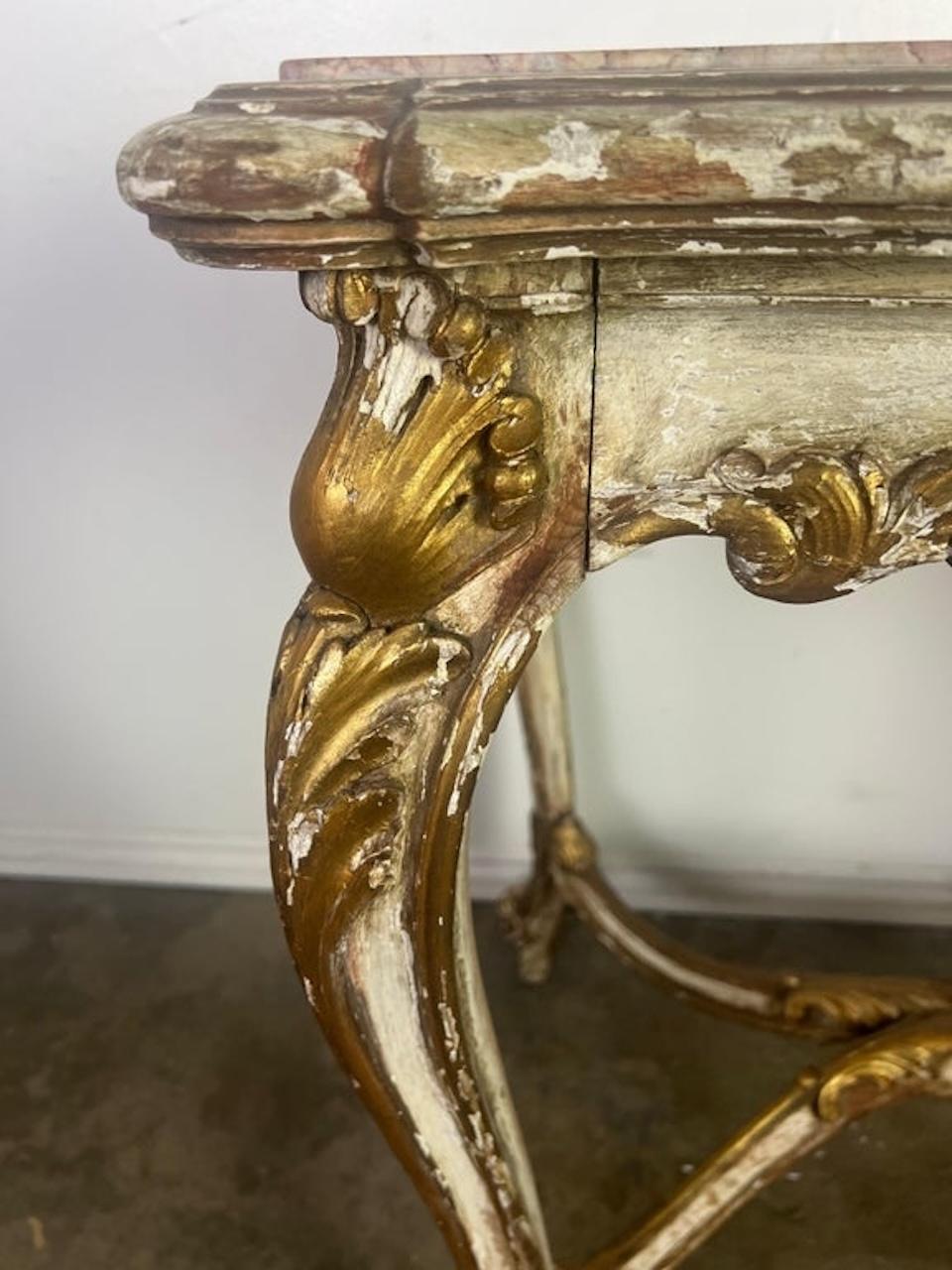 19th C. French Painted & Parcel Gilt Table w/ Marble Top For Sale 12