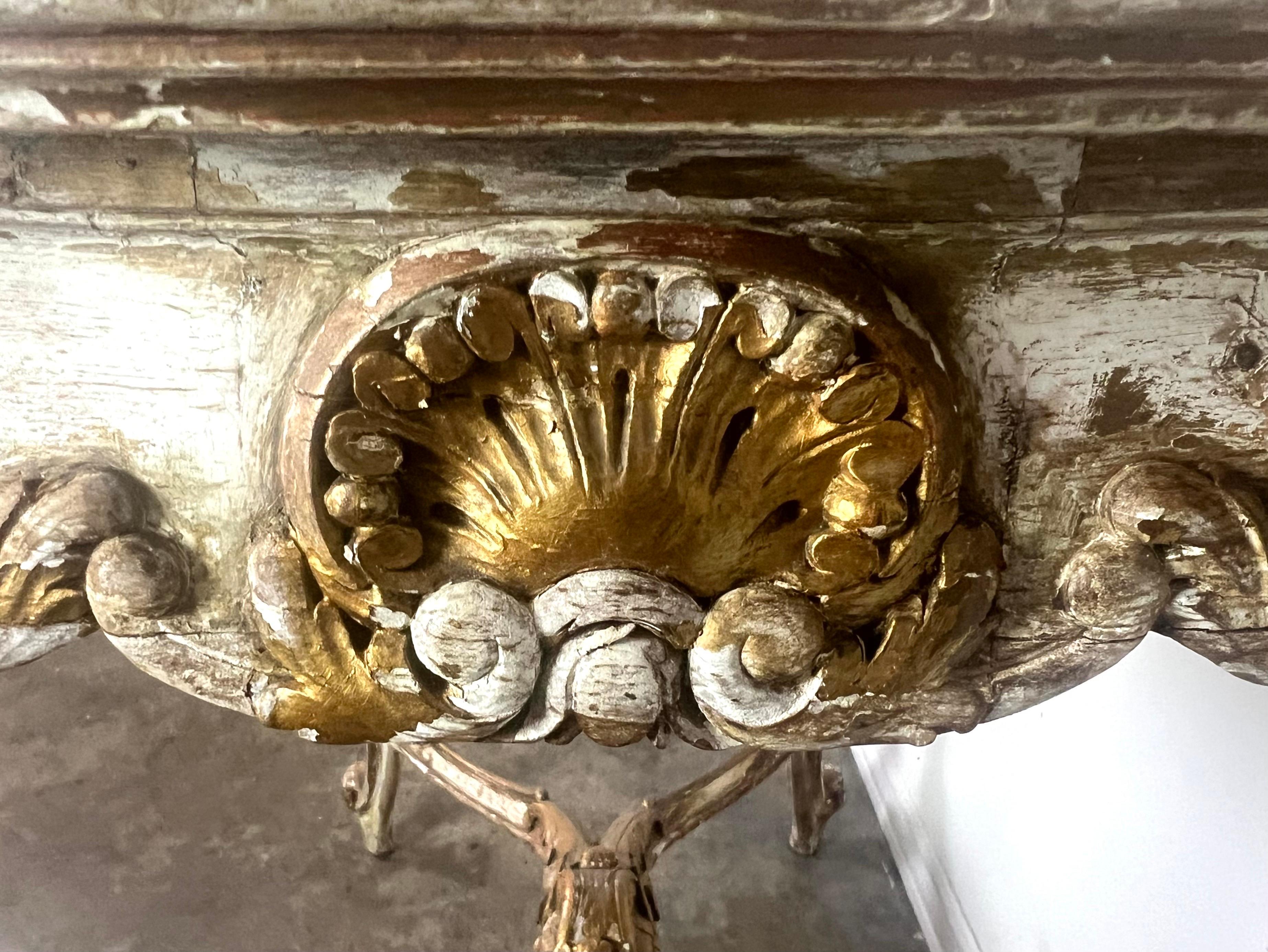 19th C. French Painted & Parcel Gilt Table w/ Marble Top For Sale 1