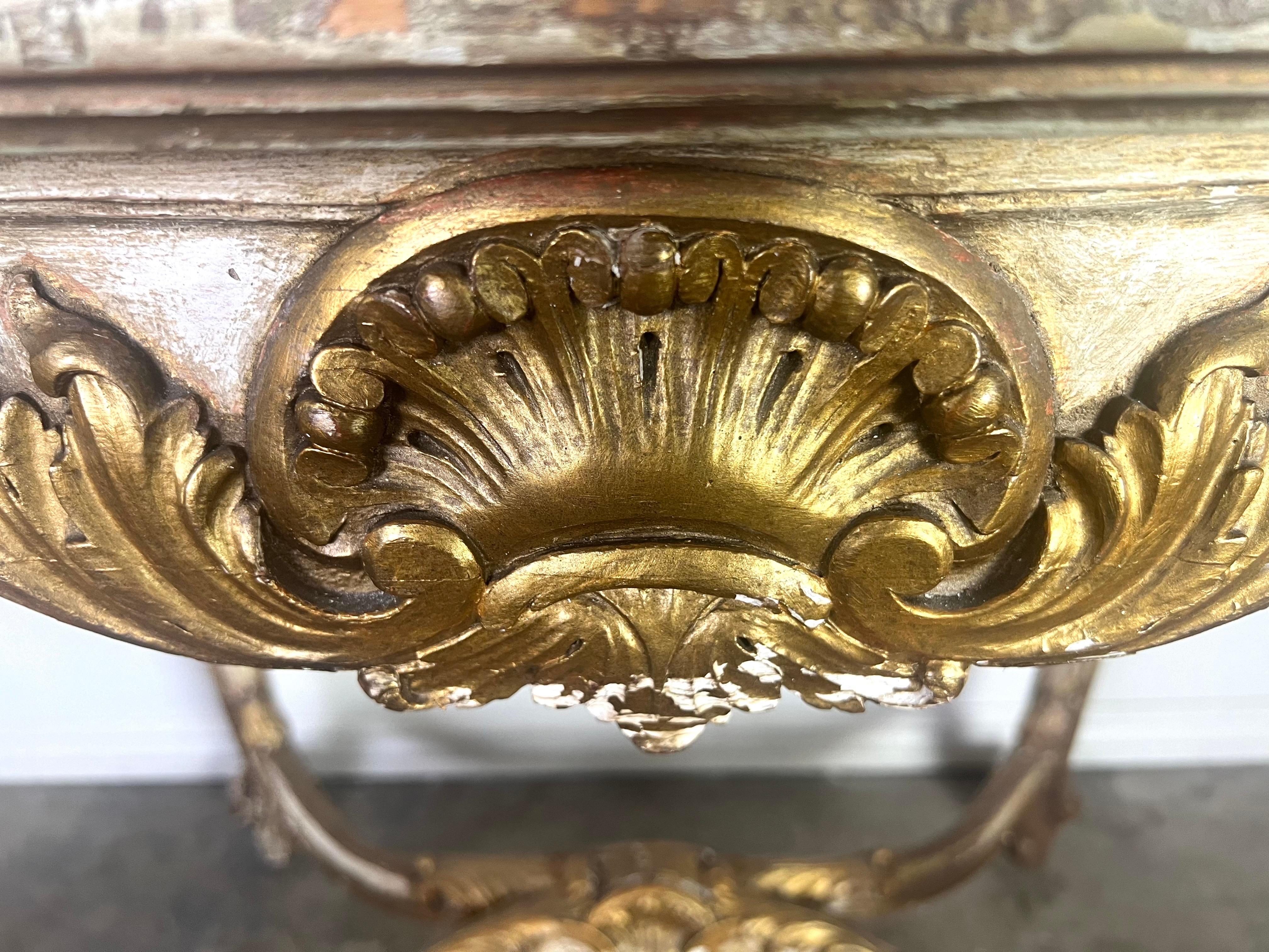 19th C. French Painted & Parcel Gilt Table w/ Marble Top For Sale 4