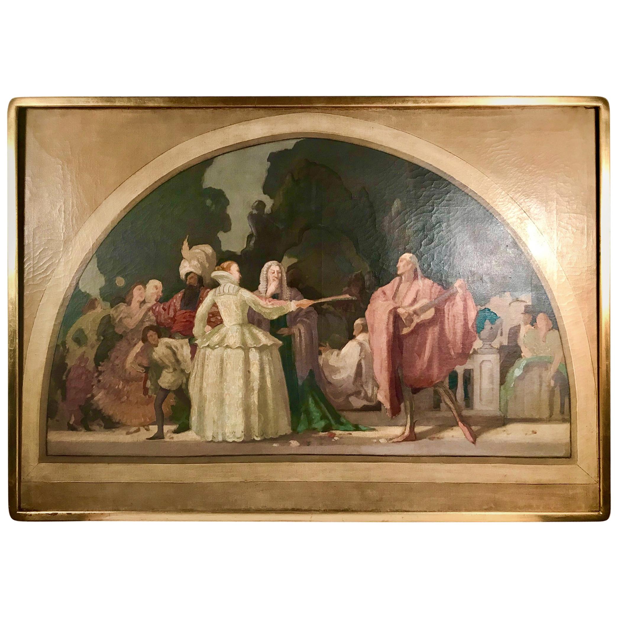 19th Century French Painting Oil/Canvas Attributed to Pierre Puvis de Chavannes