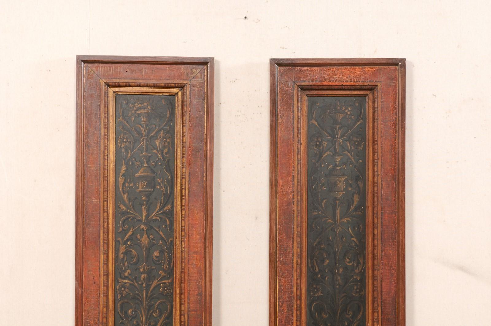 19th Century French Pair of Decoratively Hand-Painted Wooden Wall Panels In Good Condition For Sale In Atlanta, GA