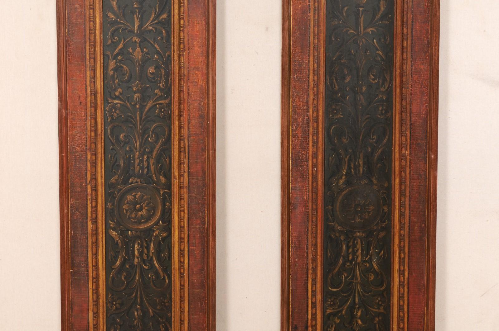 19th Century French Pair of Decoratively Hand-Painted Wooden Wall Panels For Sale 1