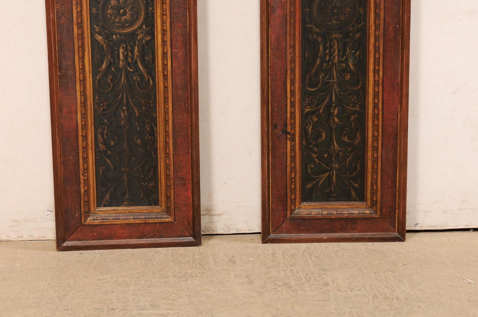 19th Century French Pair of Decoratively Hand-Painted Wooden Wall Panels For Sale 2