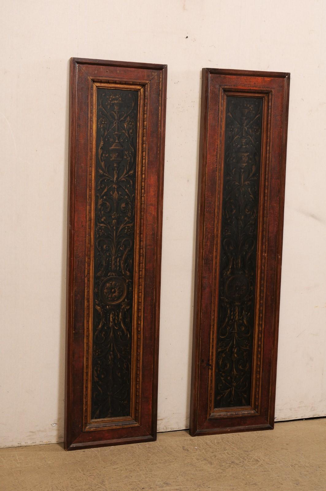 19th Century French Pair of Decoratively Hand-Painted Wooden Wall Panels For Sale 2