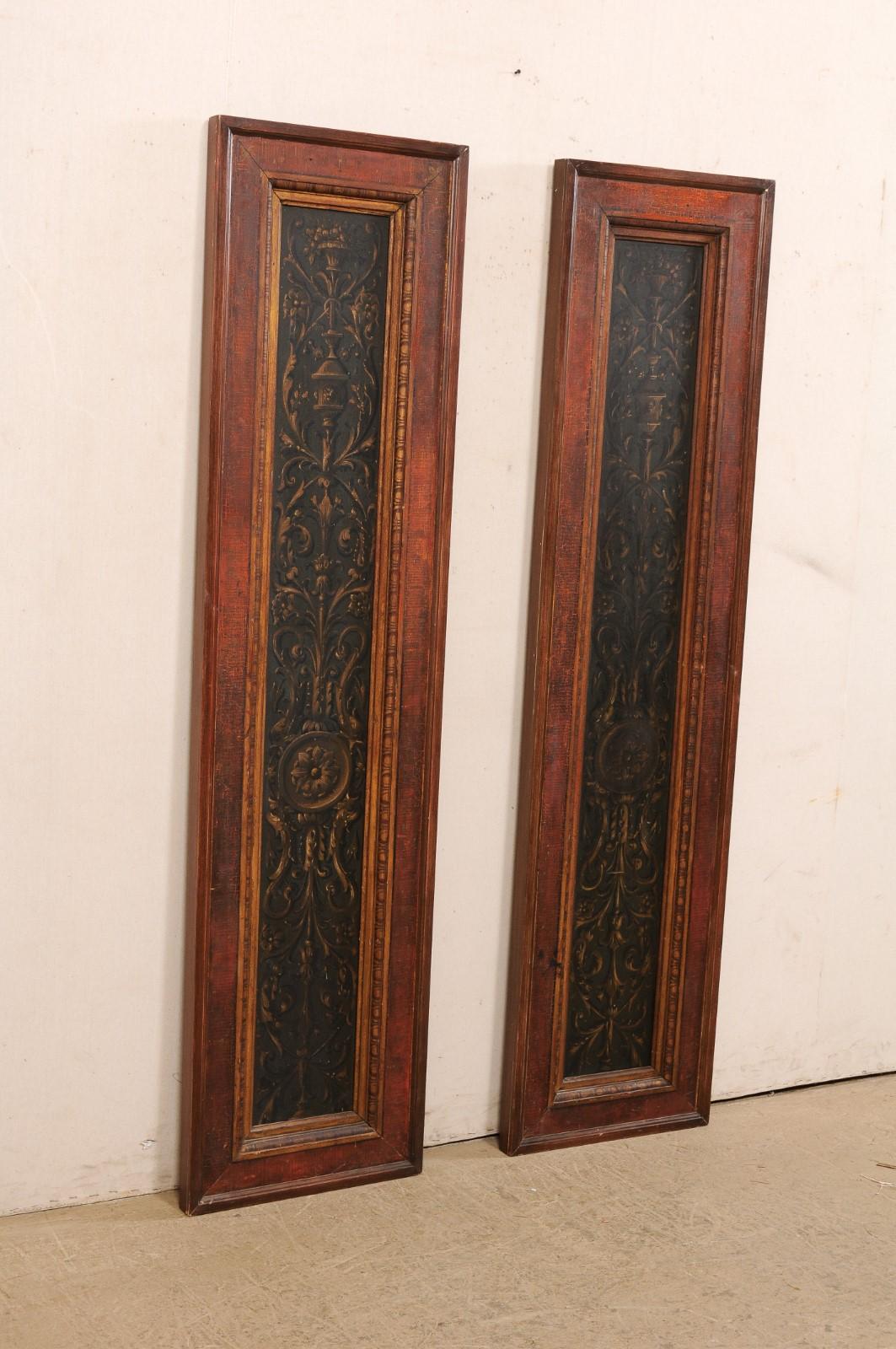19th Century French Pair of Decoratively Hand-Painted Wooden Wall Panels For Sale 4