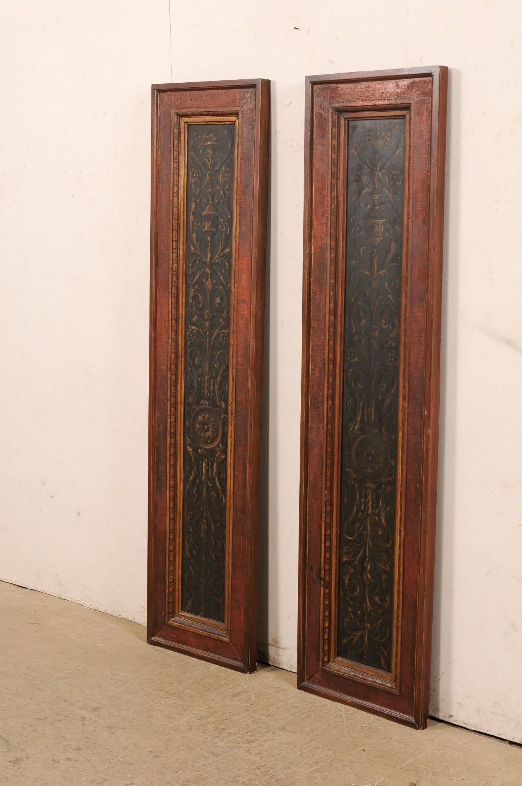 19th Century French Pair of Decoratively Hand-Painted Wooden Wall Panels For Sale 5