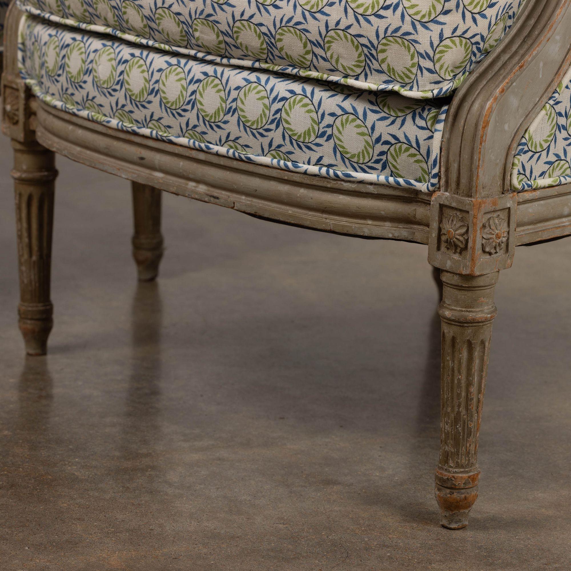 19th c. French Pair of Louis XVI Bergère Chairs in Original Paint For Sale 6