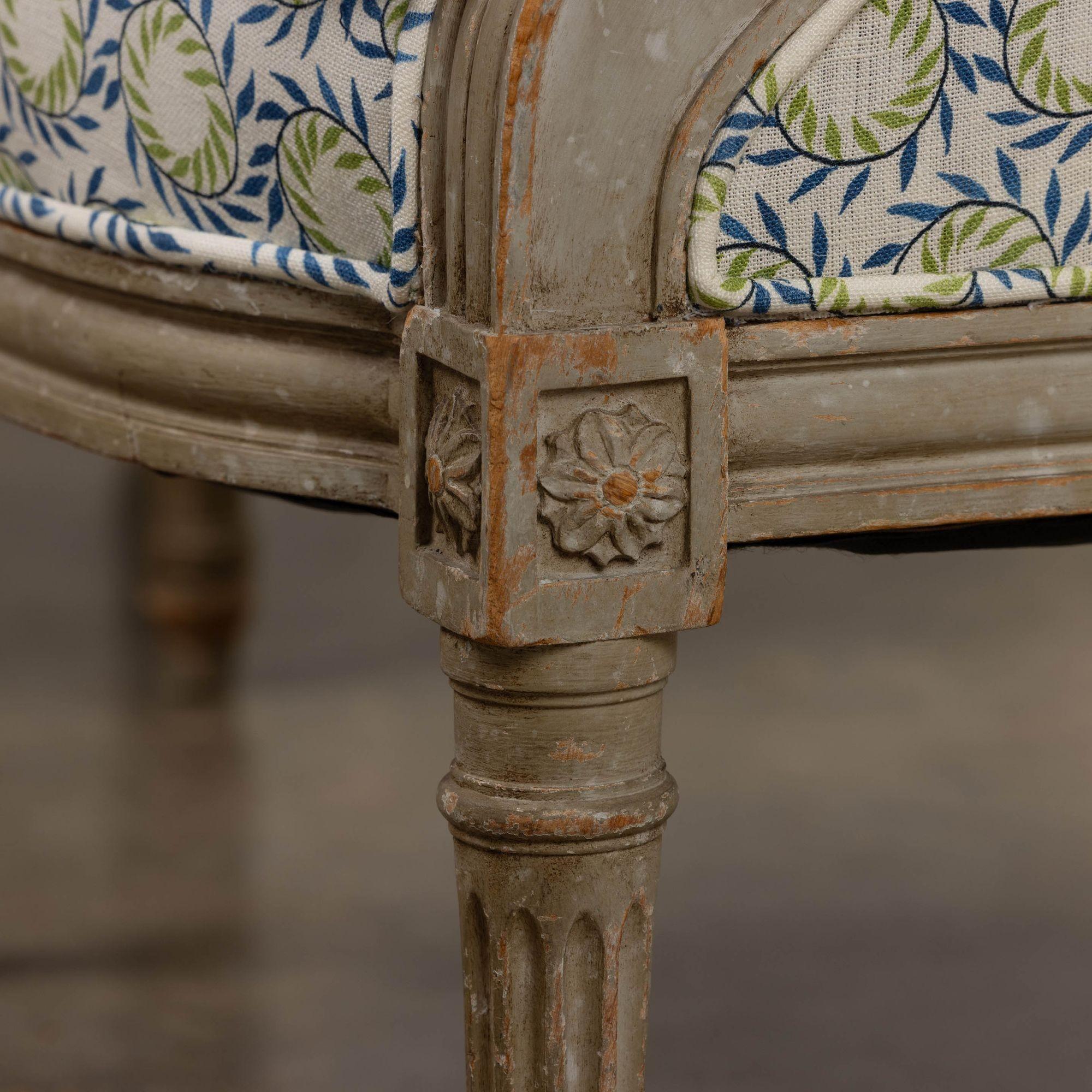19th c. French Pair of Louis XVI Bergère Chairs in Original Paint For Sale 7