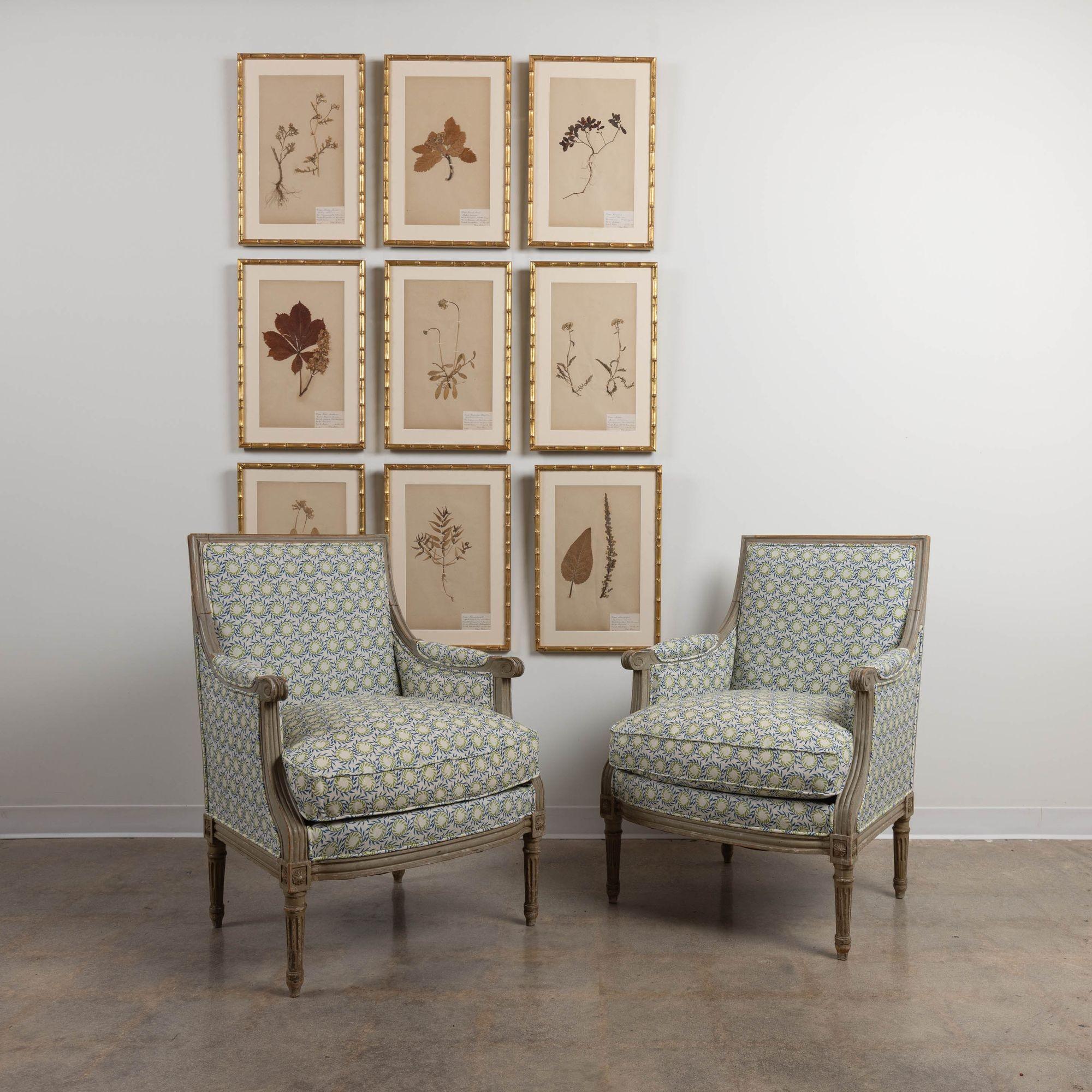 19th c. French Pair of Louis XVI Bergère Chairs in Original Paint For Sale 10