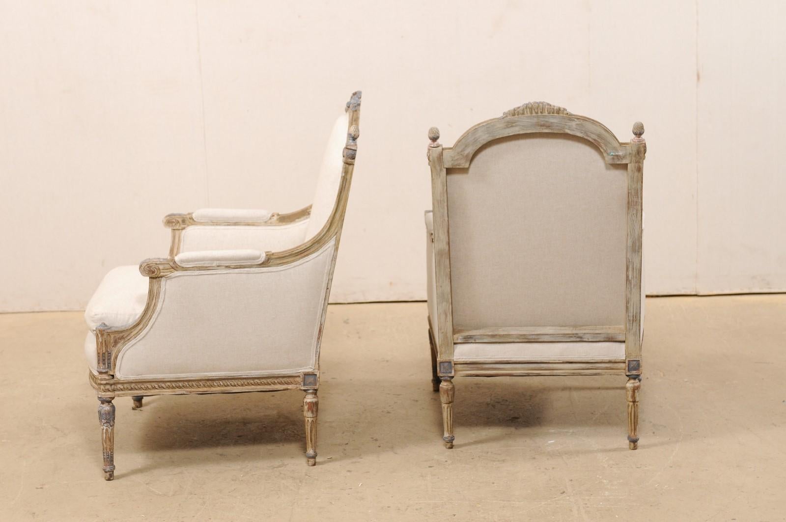 19th Century French Pair of Louis XVI Style Bergère Chairs, Newly Upholstered 5