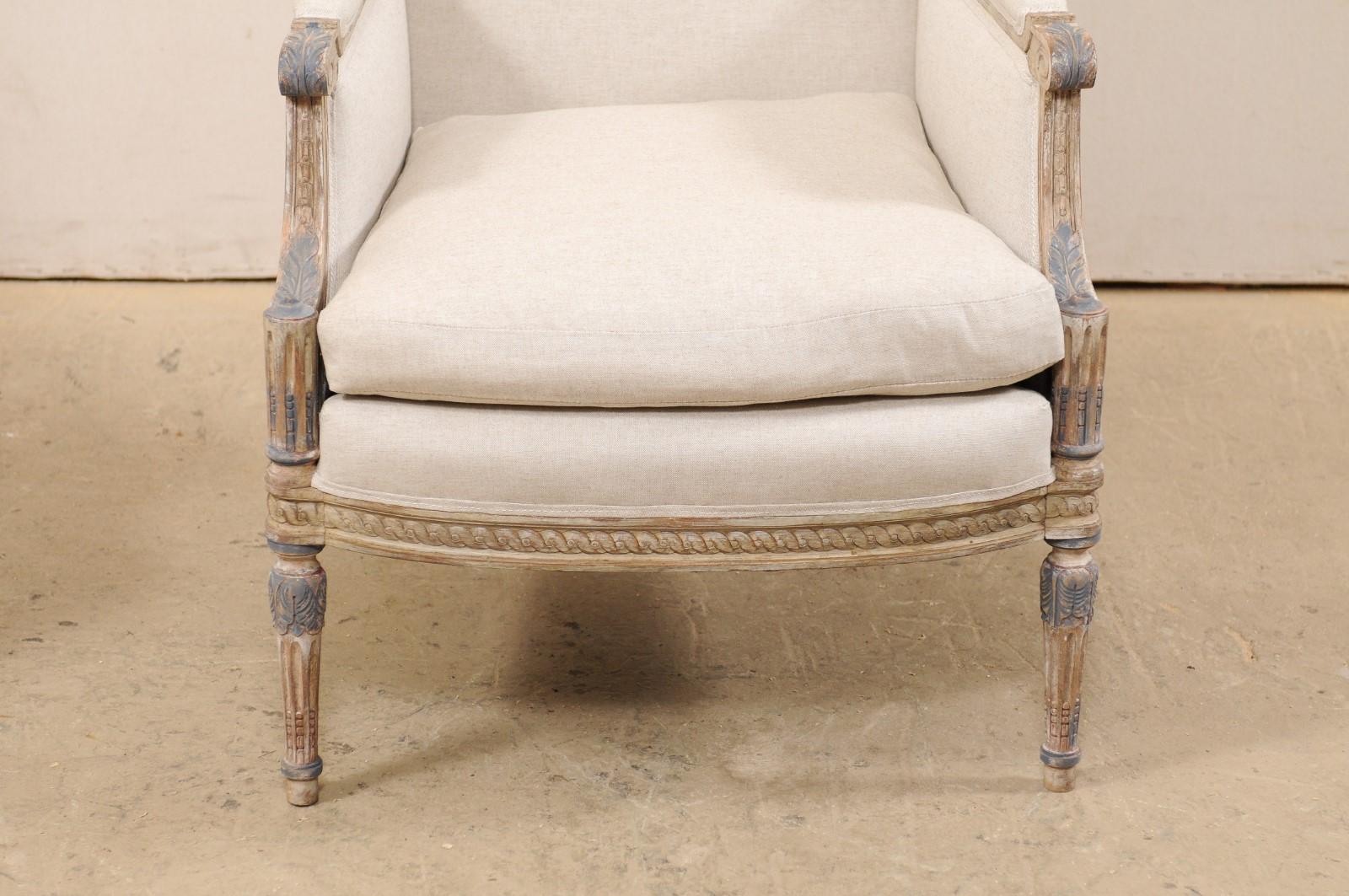 Upholstery 19th Century French Pair of Louis XVI Style Bergère Chairs, Newly Upholstered