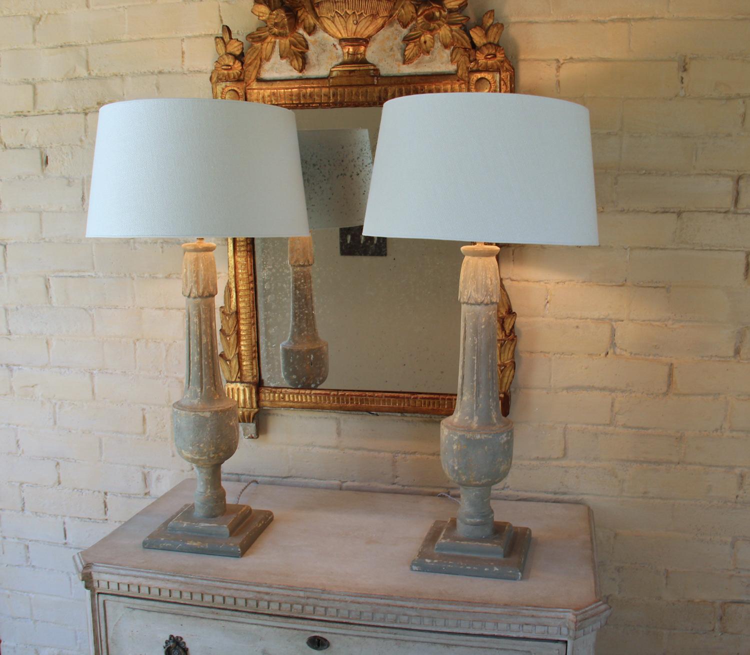 19th C French Pair of Painted Balustrades as Table Lamps 8