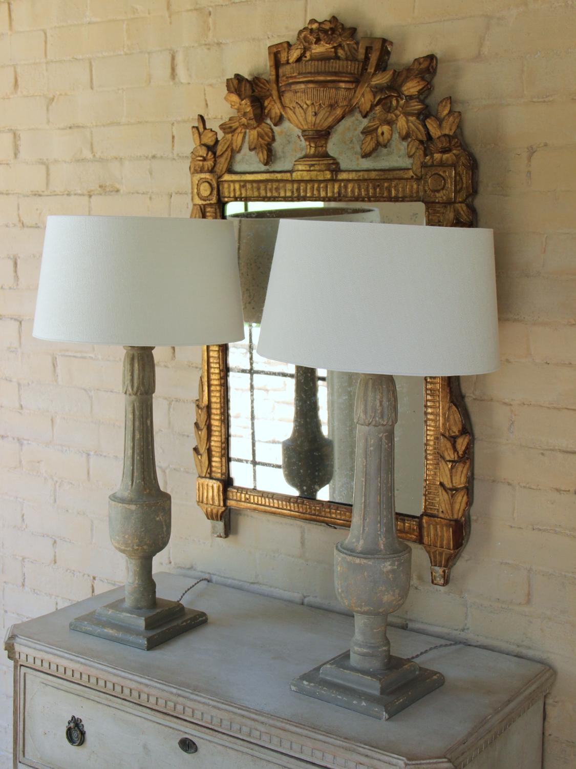 19th Century 19th C French Pair of Painted Balustrades as Table Lamps