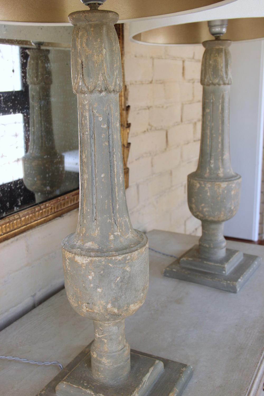 19th C French Pair of Painted Balustrades as Table Lamps 1