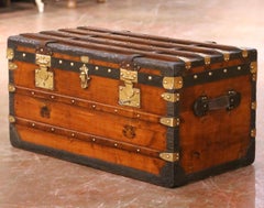 19th C. French Parisian Travel Trunk Coffee Table with Brass and Iron Hardware